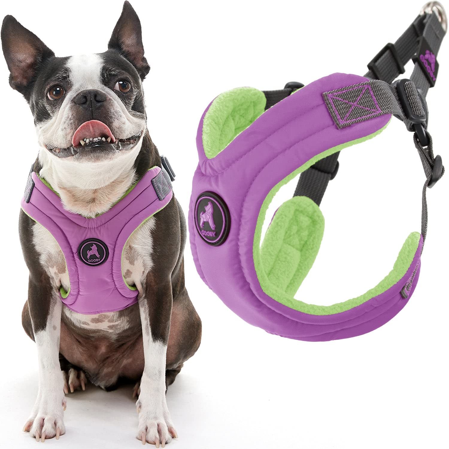 Gooby Escape Free Memory Foam Harness - Purple, Medium - No Pull Step-In Small Dog Harness With Four Point Adjustment - Perfect 