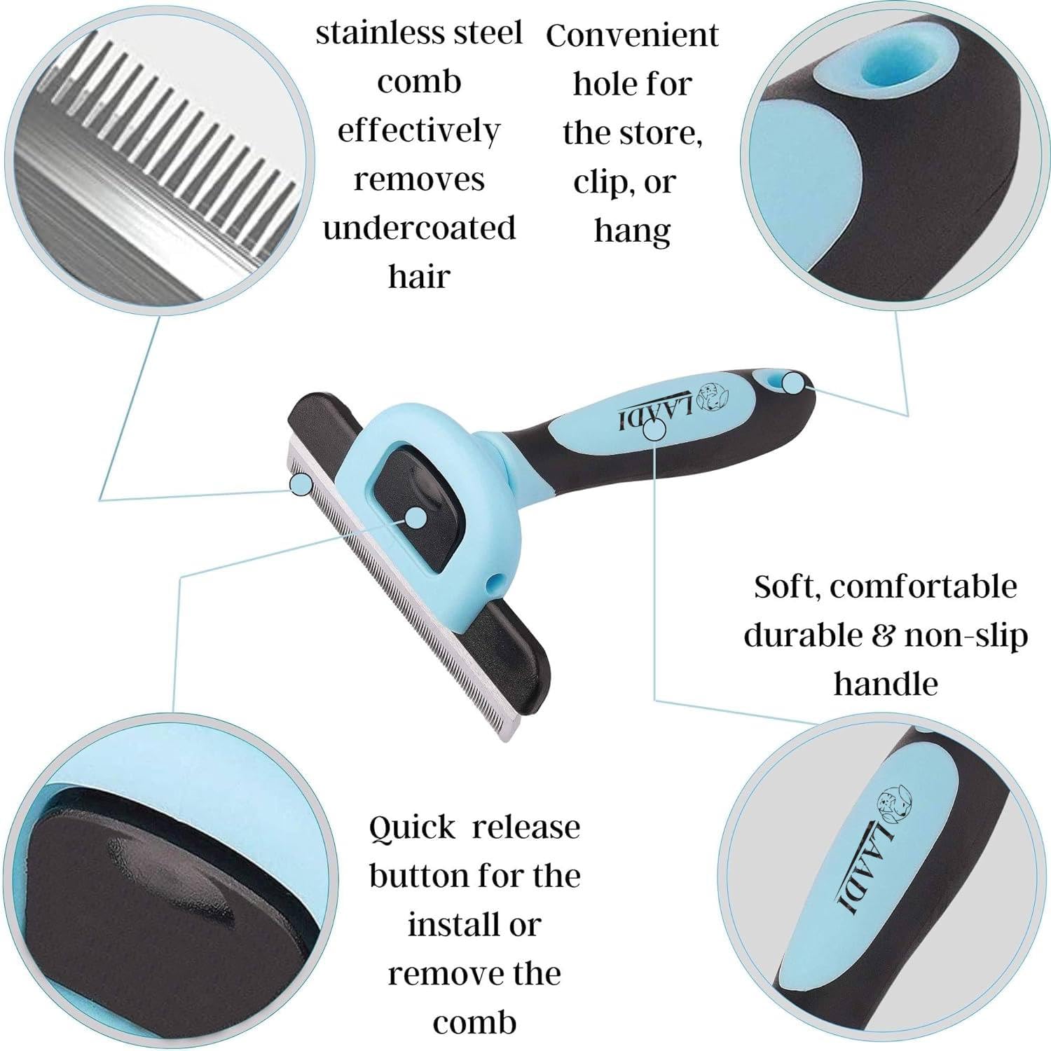 LAADI Deshedding Tool for Dogs and Cats - Reduces Shedding by Up to 95% in Less Than 10 Minutes - Professional Grooming Brush fo