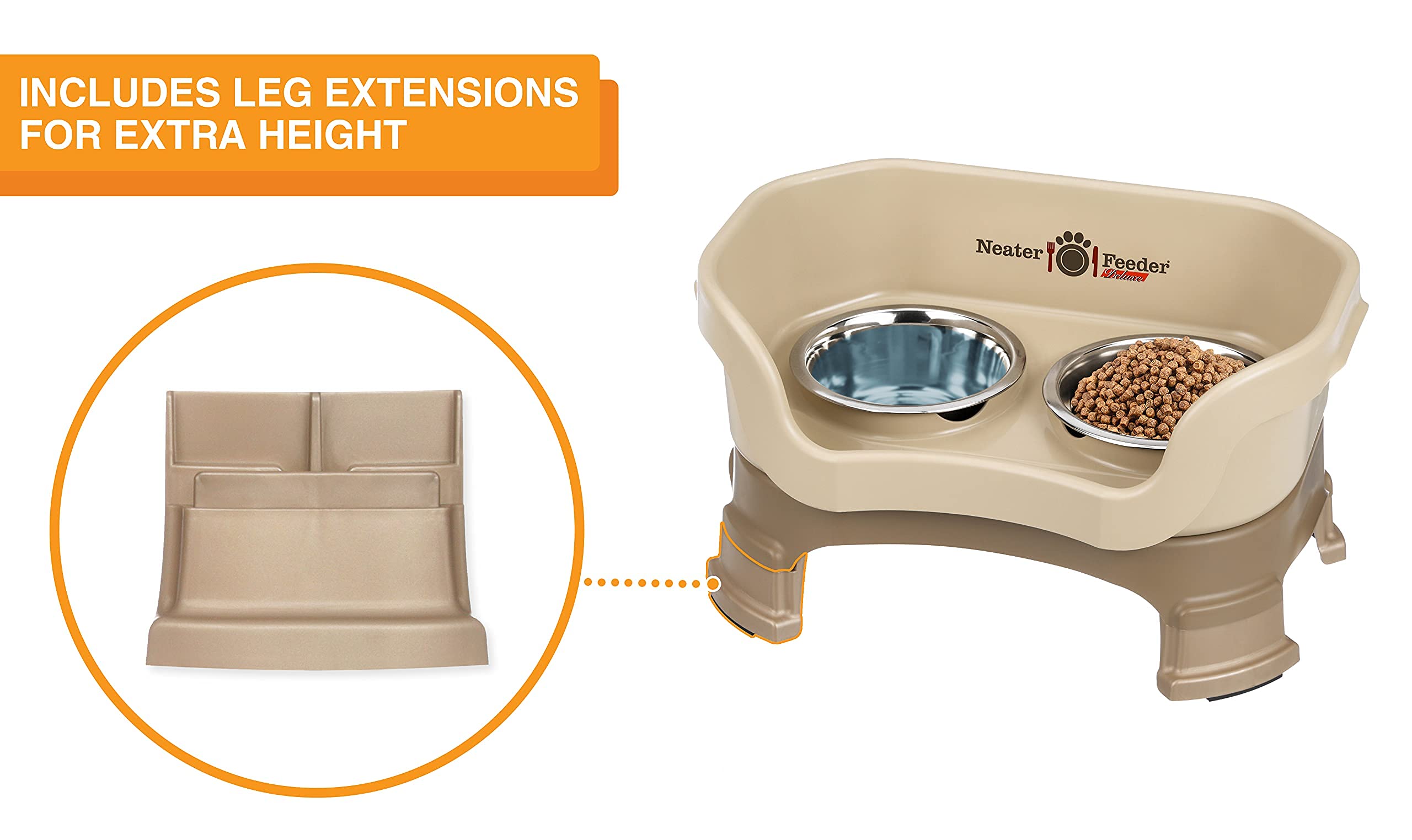 Neater Pet Brands Neater Feeder Deluxe - Small, Stainless Steel, Cappuccino, with Leg Extensions