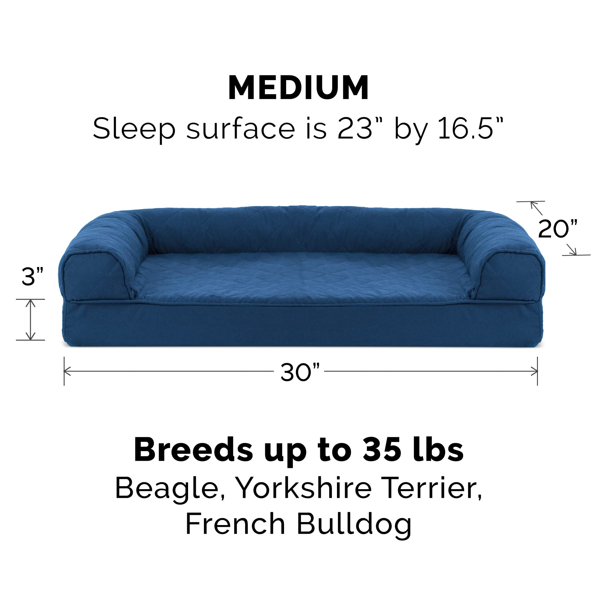 Furhaven Quilted Sofa-Style Replacement Dog Bed Cover, Navy, Medium, Machine Washable, Model CVR-45301015