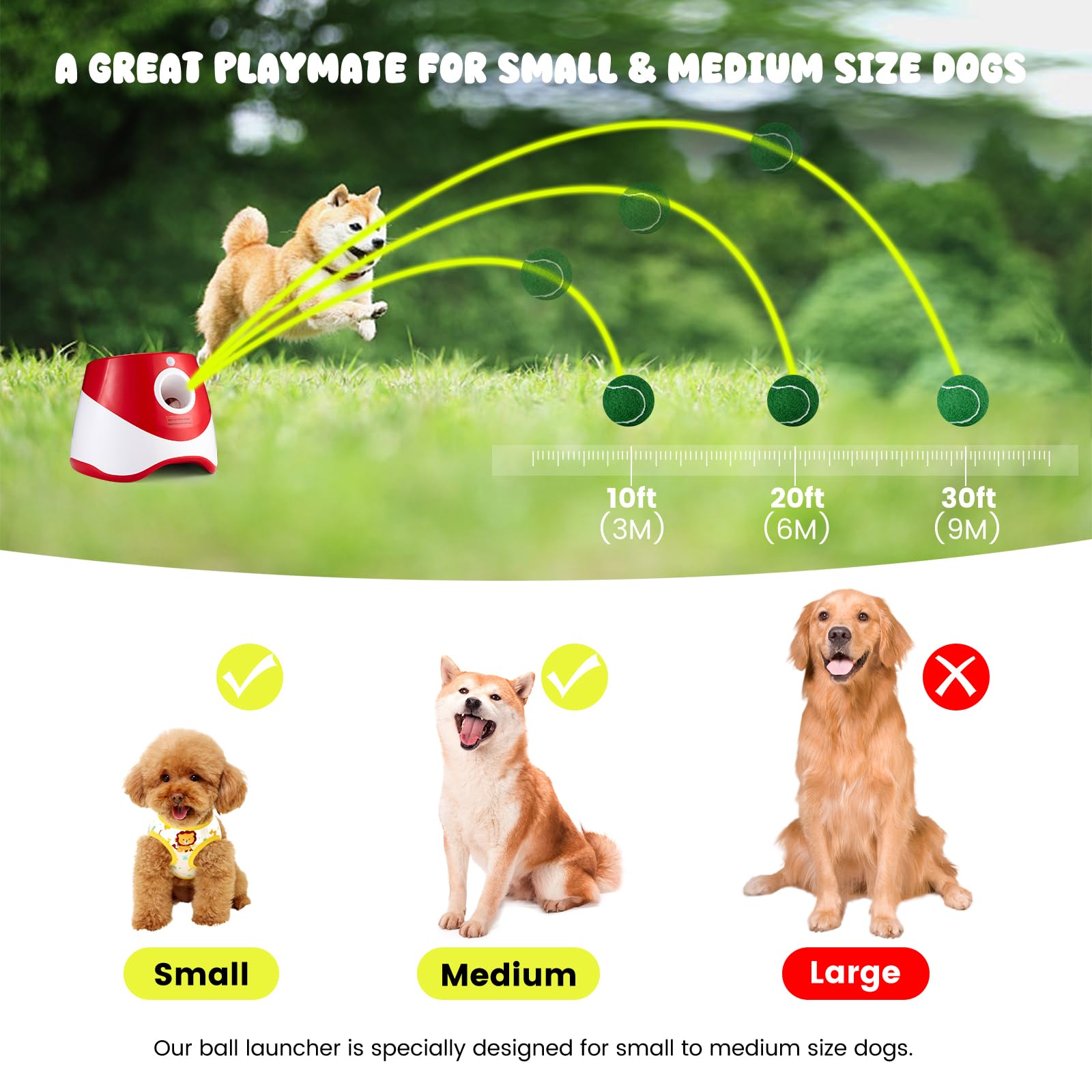 Wortade Automatic Ball Thrower For Dogs, Dog Ball Thrower Launcher With 10-30 Ft Distance, Rechargeable Automatic Dog Toy, Dog B