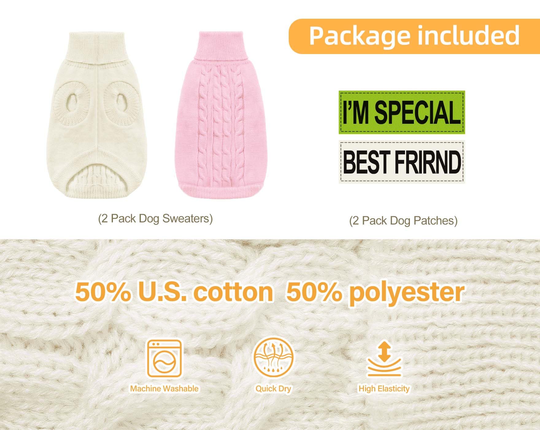 Roseelk 2 Pack Dog Sweaters For Small Dogs - Puppy Medium Warm Clothes In Winter, Turtleneck Pullover Design For Boy Girl Pet, Doggie, Cat, Kitten Chihuahua Bulldog Pug Beagles (Xs, Pink, Beige)