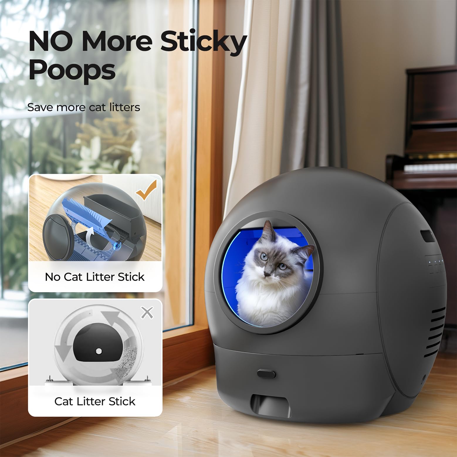 Cawypety S2 Self-Cleaning Cat Litter Box, Extra Large Automatic Cat Litter Box with APP Control, Safe Alert, Smart Health Monito