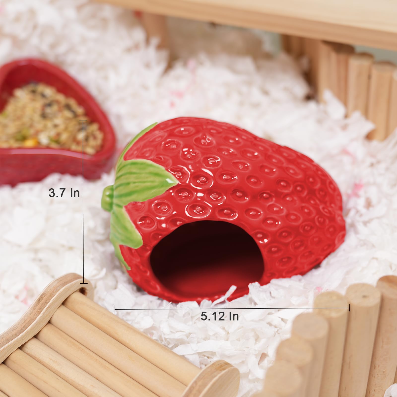 Zhilishu Ceramic Hamster Hideout, Strawberry Hamster House and Habitat, Syrian Hamster Hideout Decor Cool Bed for All Season Ger