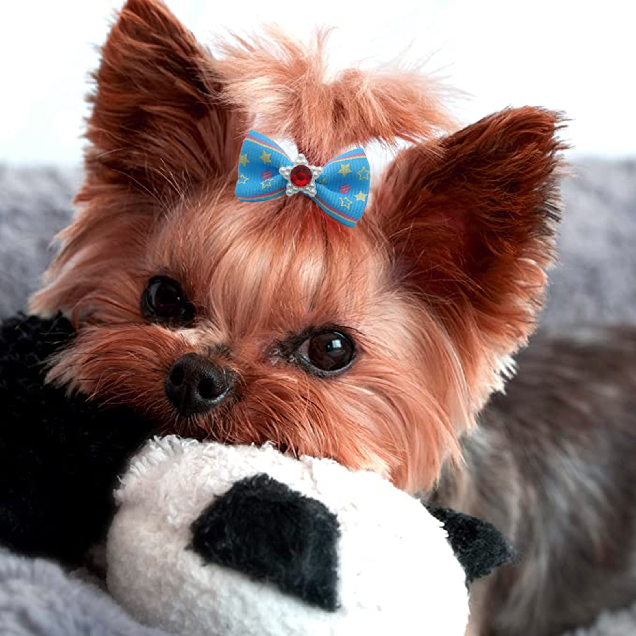 60Pcs Puppy Dogs Hair Barrettes Bows With Metal Clips,Rhinestone Tiny Christmas Bowknot Hair Bows Hair Topknot Hair Clips For Cat Puppy Party Birthday ,Handmade Hair Accessories Pet Grooming