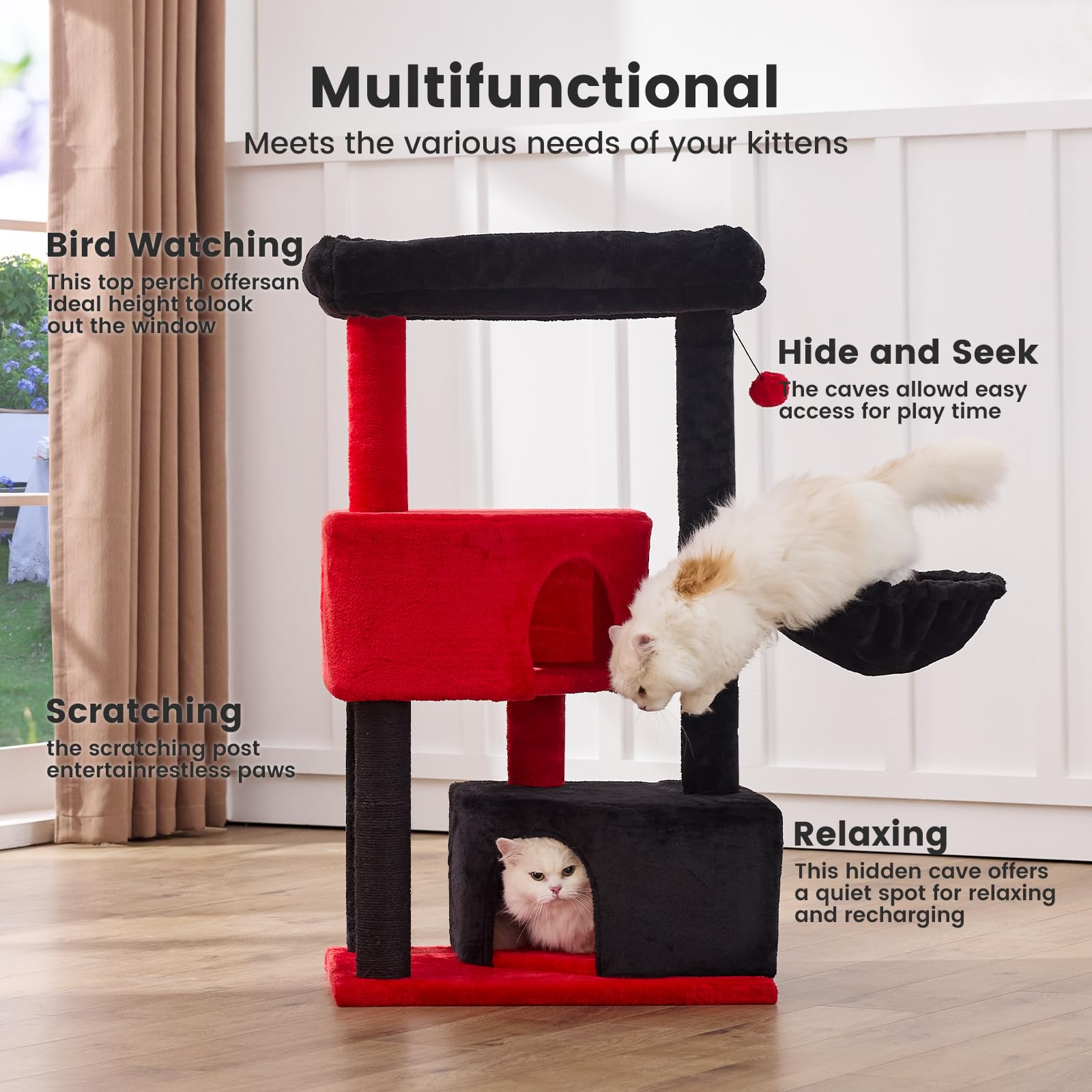 Gardner Pet Gothic Cat Tree for Medium-Large Cats, 41" Tall, Heavy Duty with 2.8in Posts, Engineered Wood, Washable Perches