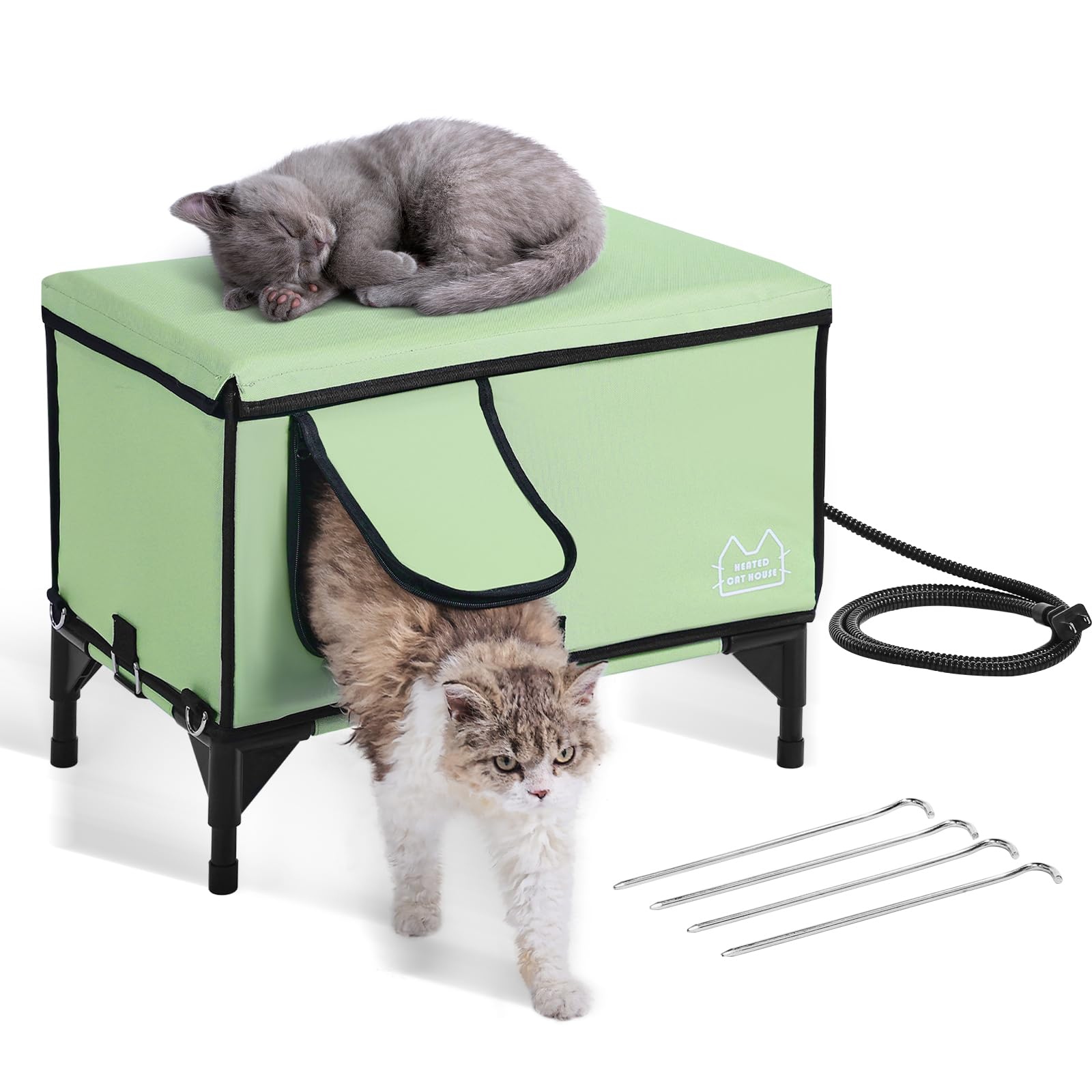 VEVOR Elevated Heated Cat House, Cuboid Kitty Shelter, 900D Oxford Cloth Foldable Cat Shelter with Heated Pad for Winter to Stay