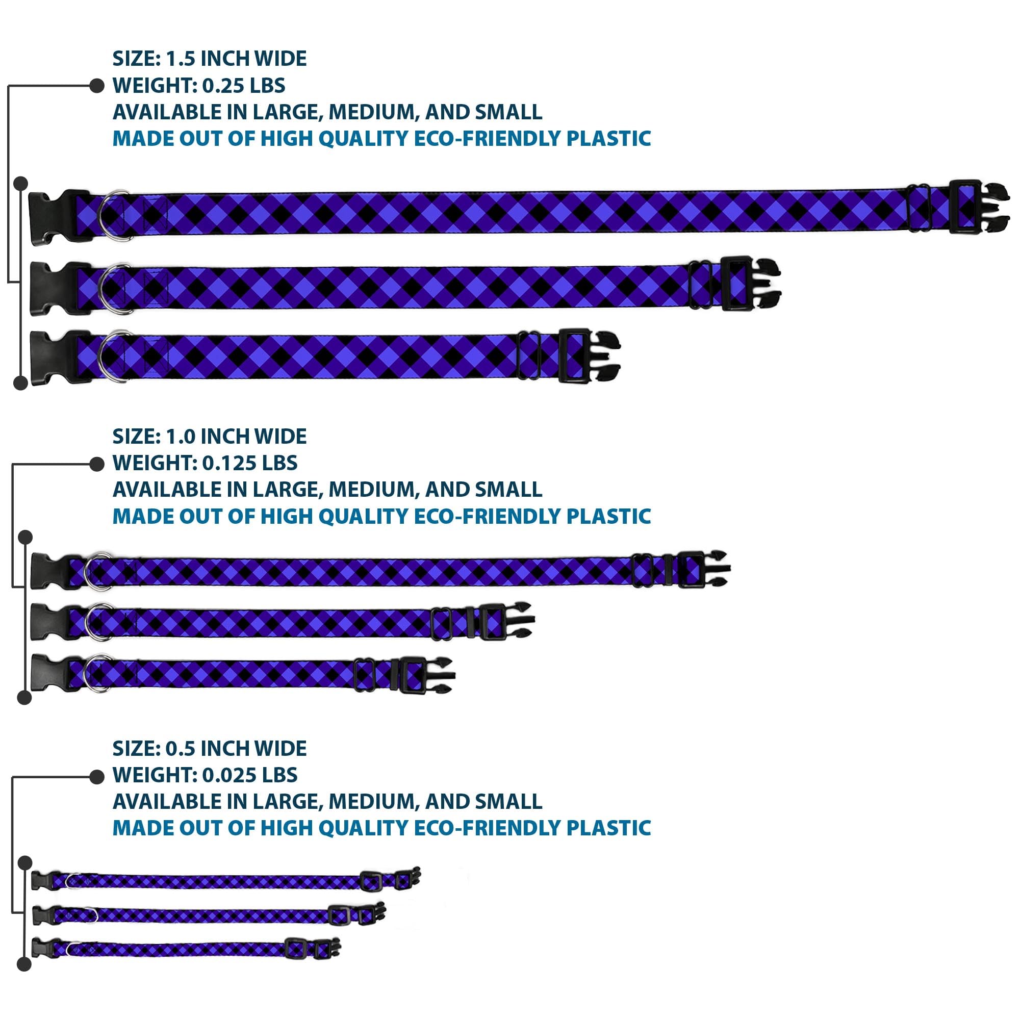Buckle-Down Pc-W30431-Wm Diagonal Buffalo Plaid Black/Blue Plastic Clip Collar, Wide Medium/16-23''