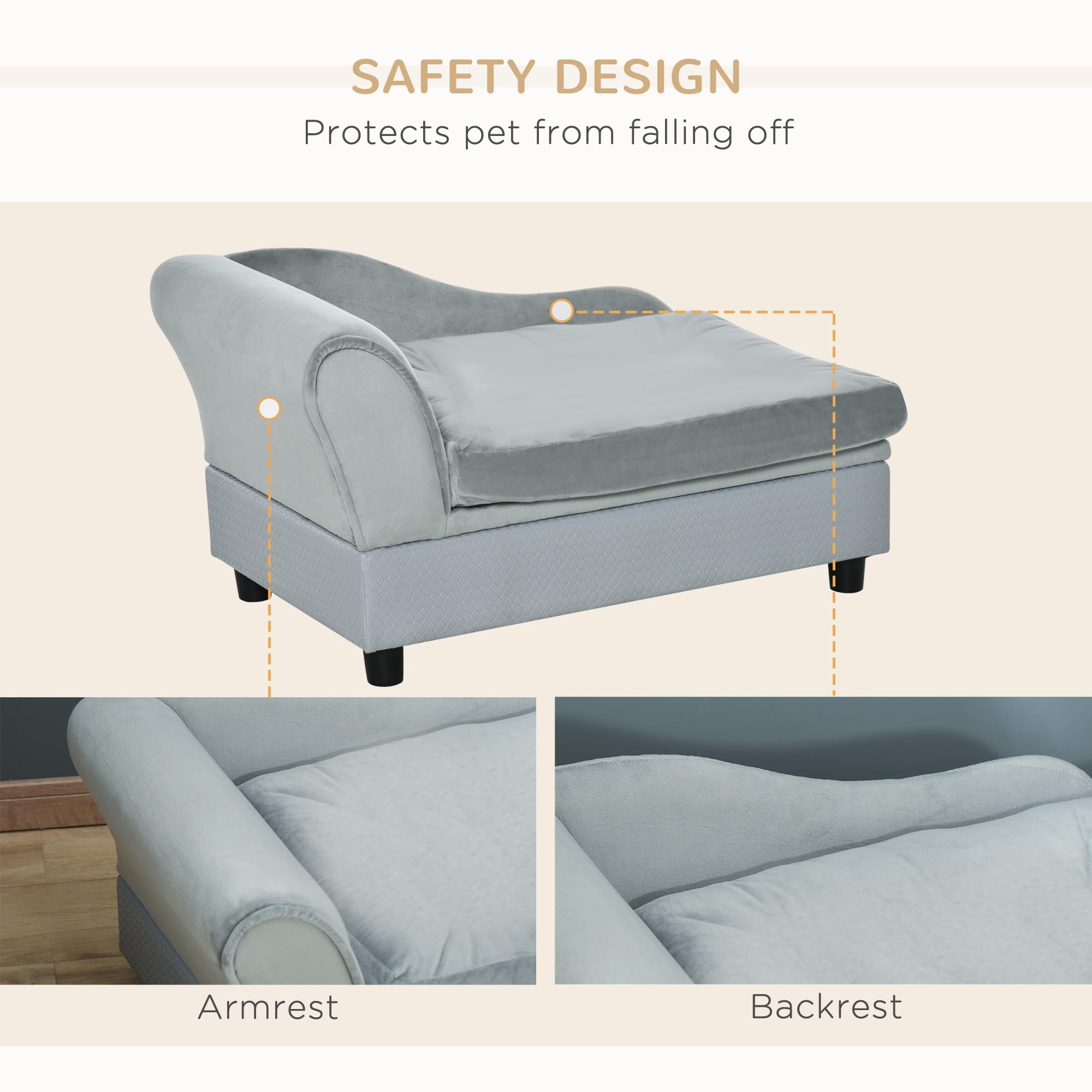 Pawhut Luxury Fancy Dog Bed For Small Dogs With Hidden Storage, Small Dog Couch With Soft 2' Foam, Dog Sofa Bed, Cushy Dog Bed, Modern Pet Furniture For Puppies And Little Breeds, Pale Gray