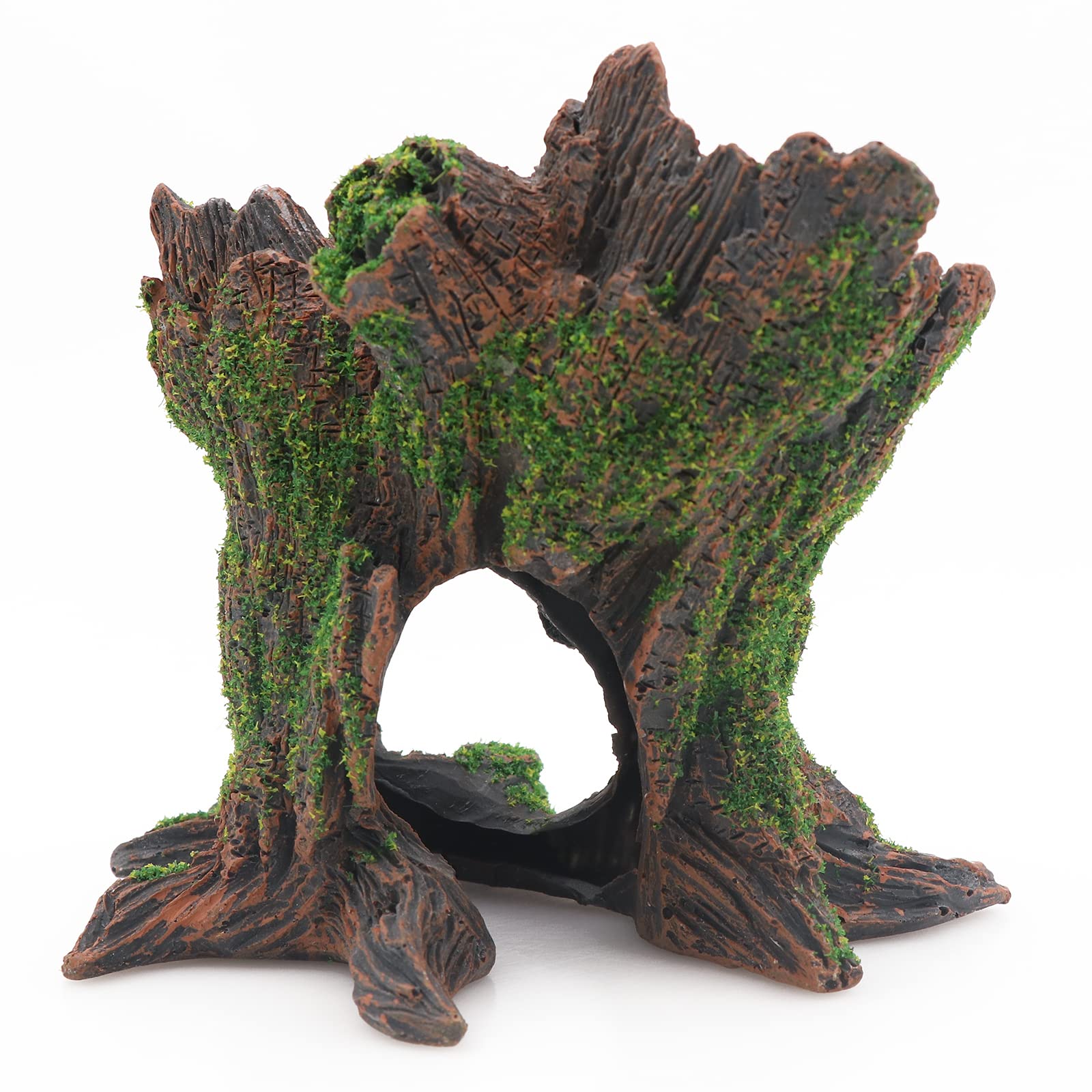 AQUA KT Aquarium Tree Stump Decoration - Hollow Cichlid Cave, 4.72x5.12 Inch, Resin, Natural Color, Model BR04-1