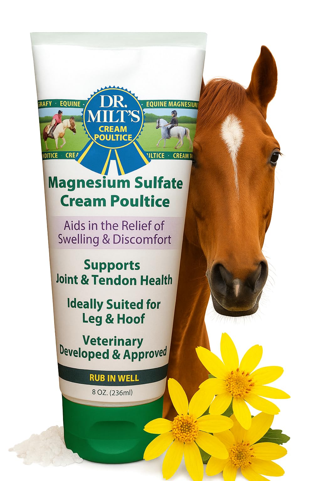 Dr. Milts Horse Topical Epsom Salt Pain Relief Ointment Rub: Poultice and Liniment Cream. 1-8oz Cream