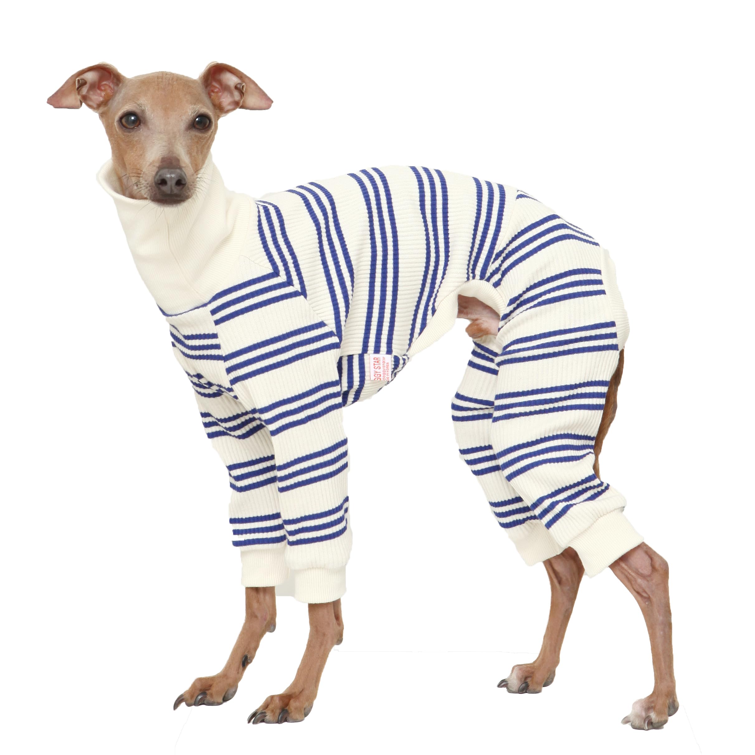 D Doggy Star Italian Greyhound Clothes Soft Stretchy Onesie Refined Stripe Outfit Whippet For Dog Coat (Xl,Onsi Blue Str)