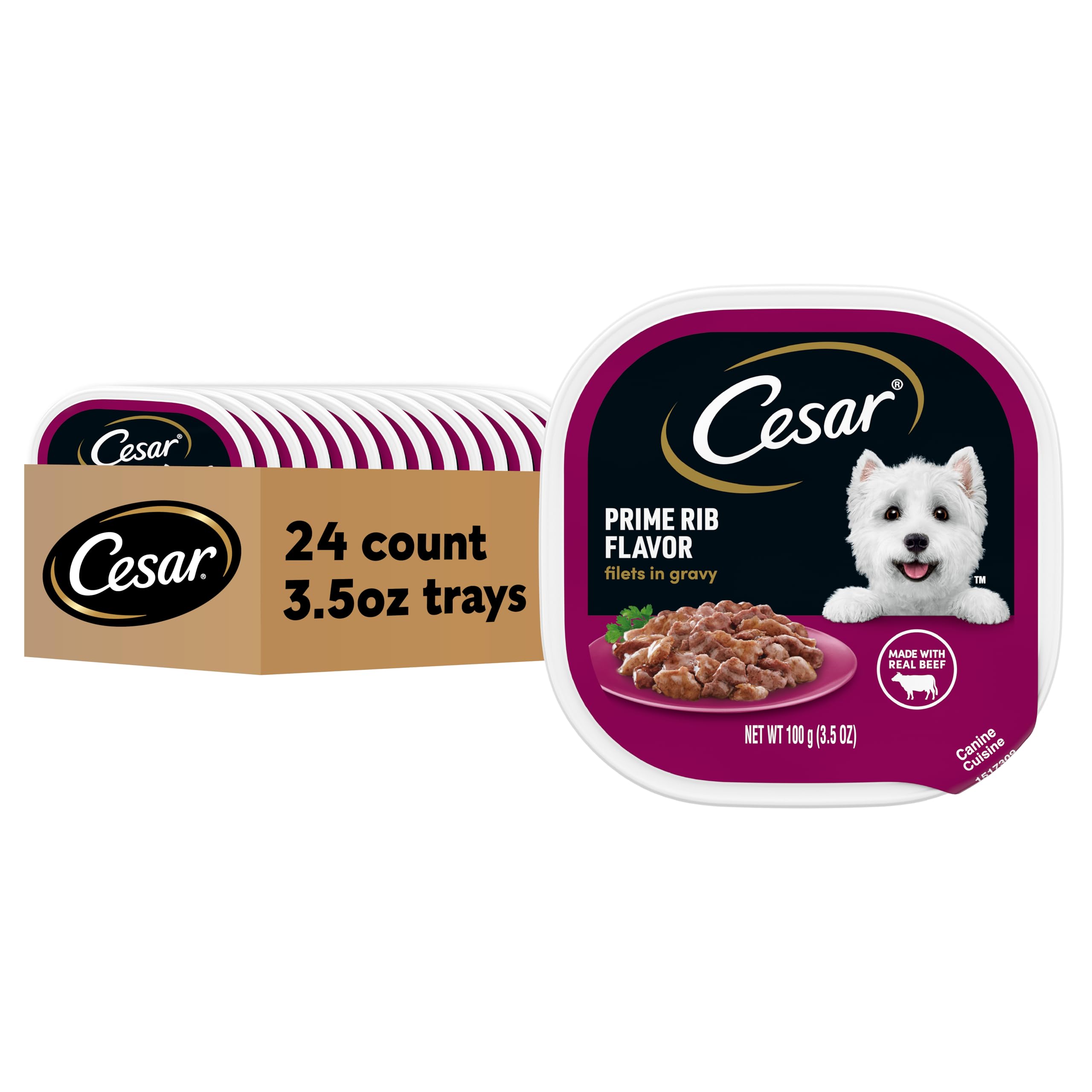 Cesar Filets in Gravy Adult Wet Dog Food, Prime Rib Flavor, 3.5 oz. (24 Count, Pack of 1)