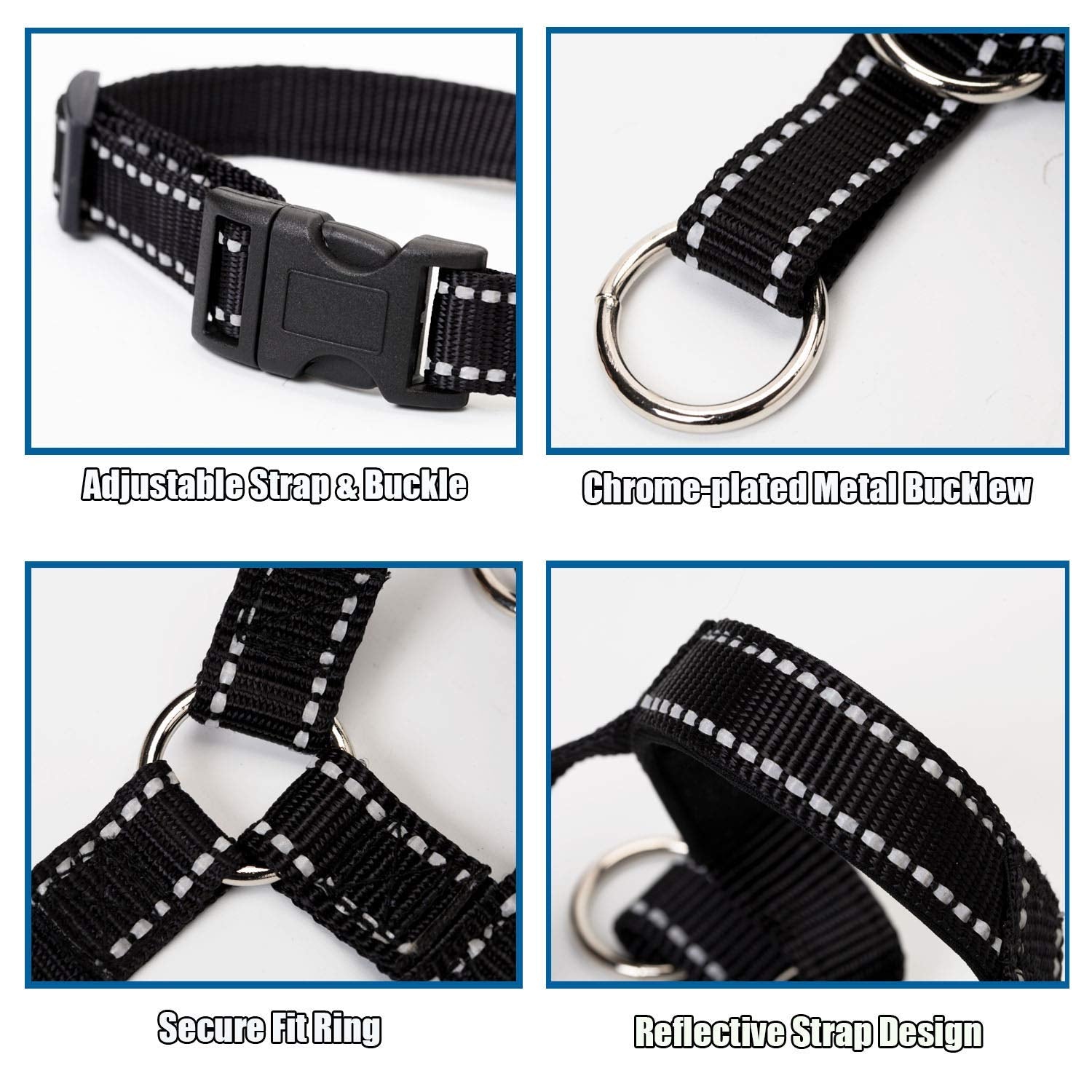Wintchuk Dog Head Collar, Head Collar With Reflective Strap To Stop Pulling For Small Medium And Large Dogs, Adjustable (M, Blue