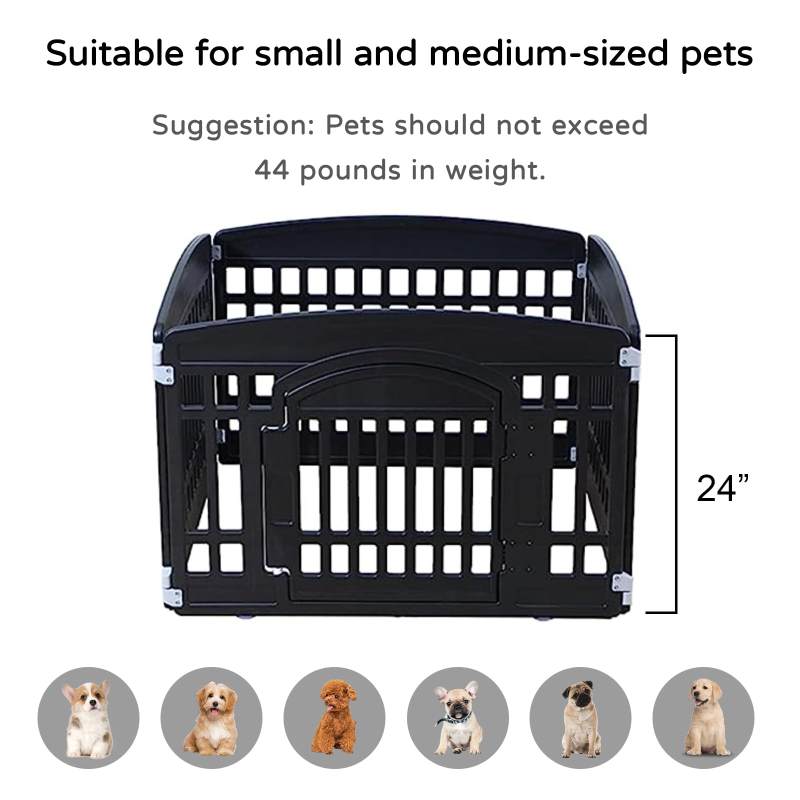 Gupamiga Pet Playpen - Foldable 4-Panel Exercise Pen for Small Dogs - Heavy Plastic, Mesh Top, Black (33.5x33.5 Inches)