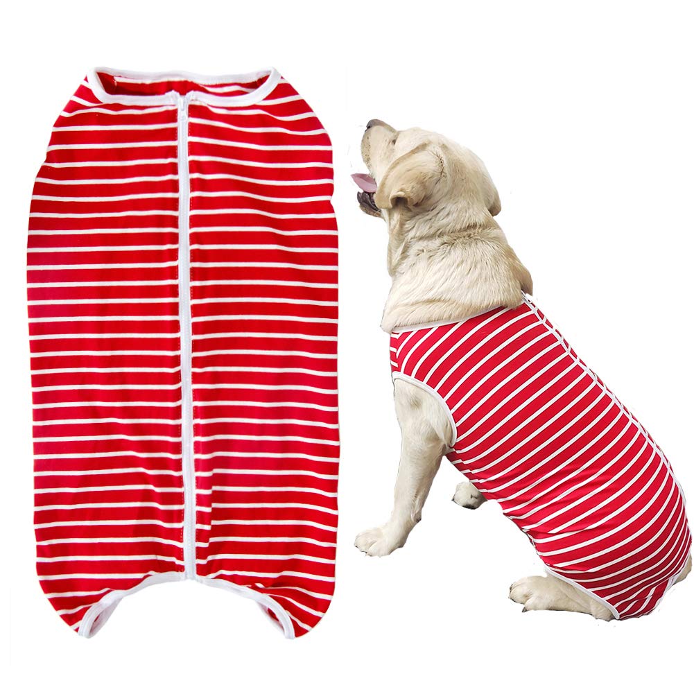 Dogs Recovery Suit Post Surgery Shirt For Female Male Dog, E-Collar Alternative Wound Protective Clothes (Red White-3Xl)