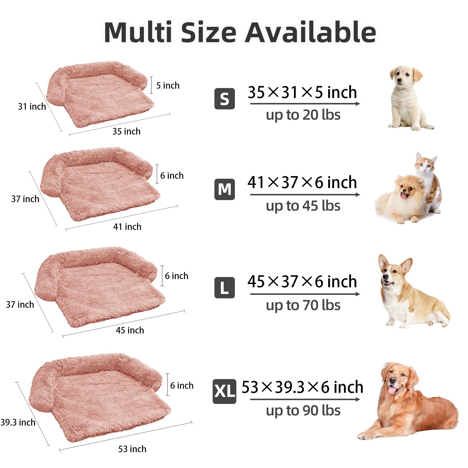 Ggib Calming Dog Bed Fluffy Plush Dog Mat For Furniture Protector With Removable Washable Cover For Large Medium Small Dogs And Cats (Medium, Pink)