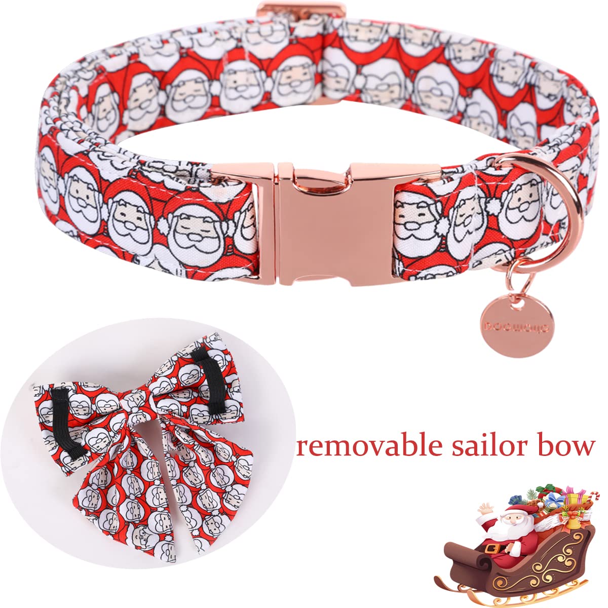 Dogwong Christmas Dog Collar Red Santa Claus Dog Collar With Bowtie For Small Medium Large Dog, Christmas Dog Gift