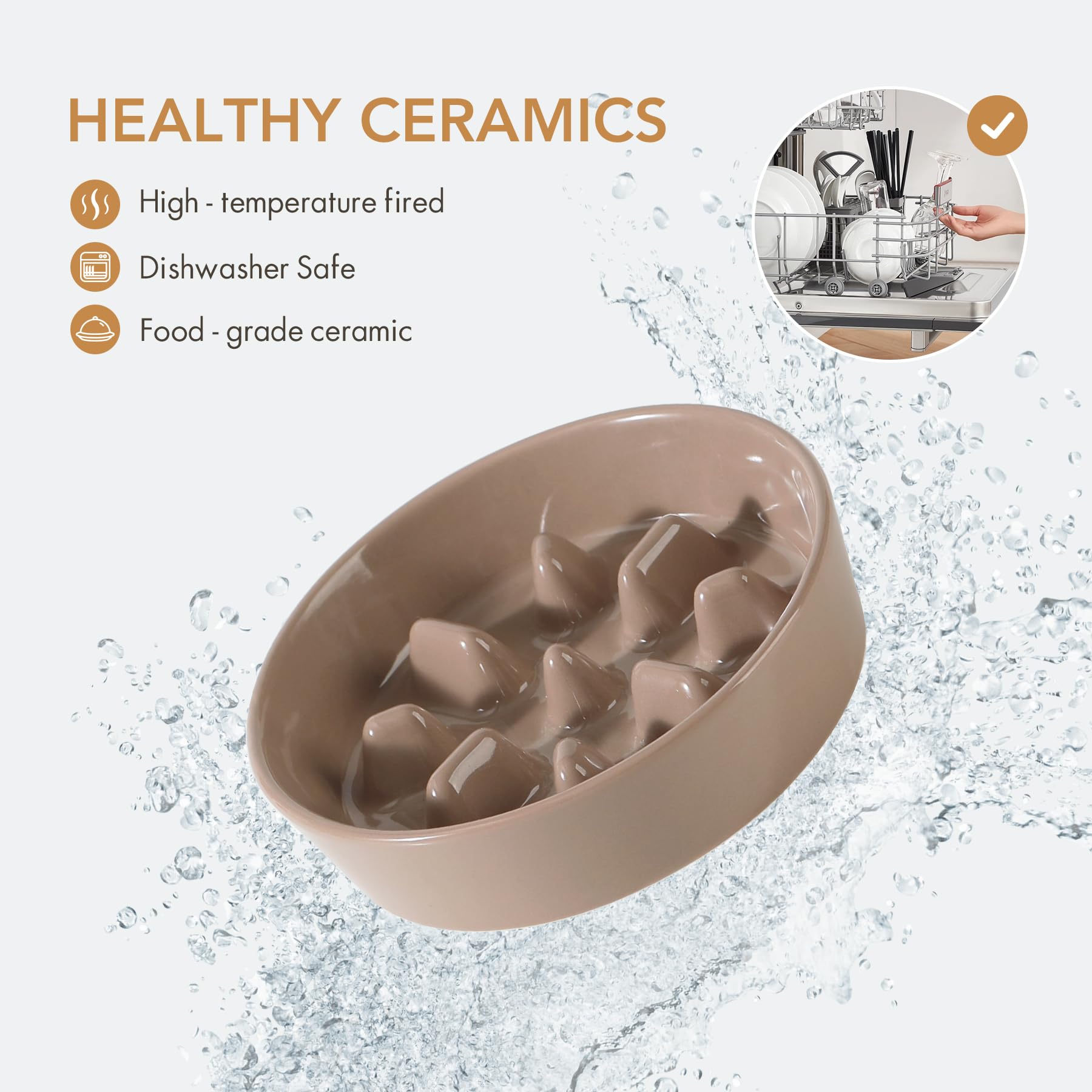 Havniva Ceramic 1.2 Cup Dog Bowl Slow Feeder, 7.3 inch Slow Pet Food Dish for Medium and Small Dog, Stop Bloat, Stop Bloat, Prev