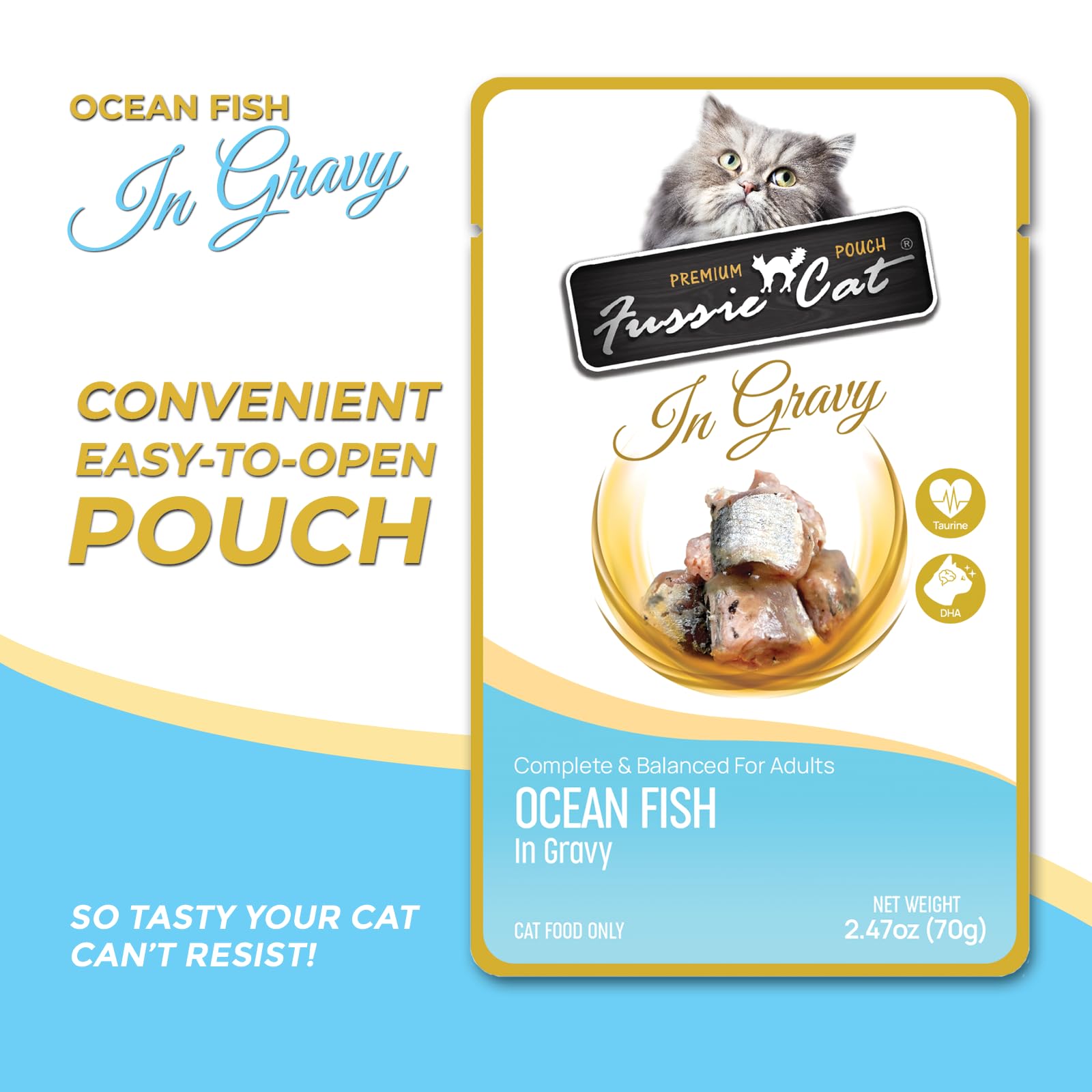 Fussie cat Premium Ocean Fish in Gravy, 2.4 Oz (Pack of 12)