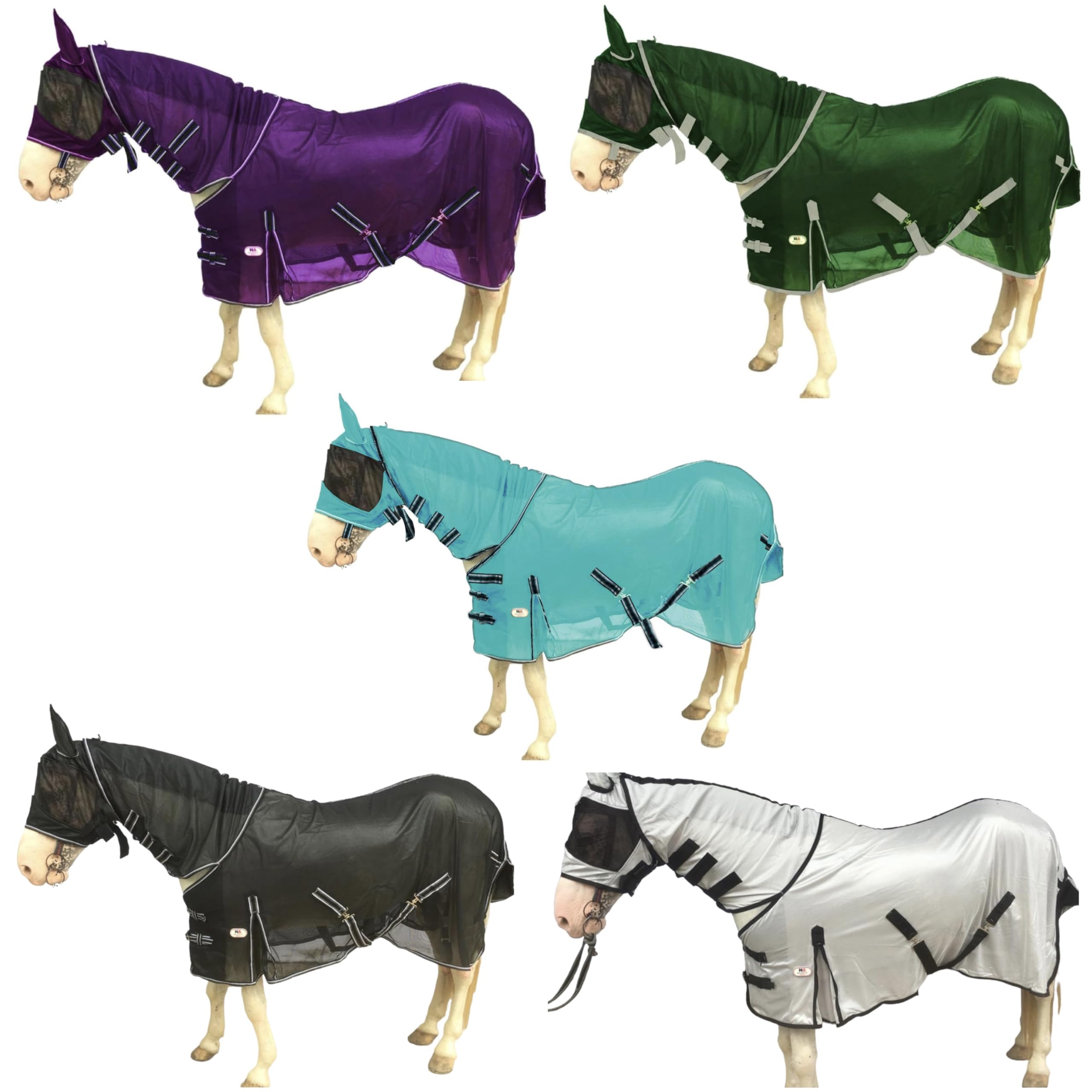 Majestic Ally Horse Fly Sheet with Neck Cover and Head Mask, Breathable UV and Bite Equine Protection, Adjustable Body Straps, B