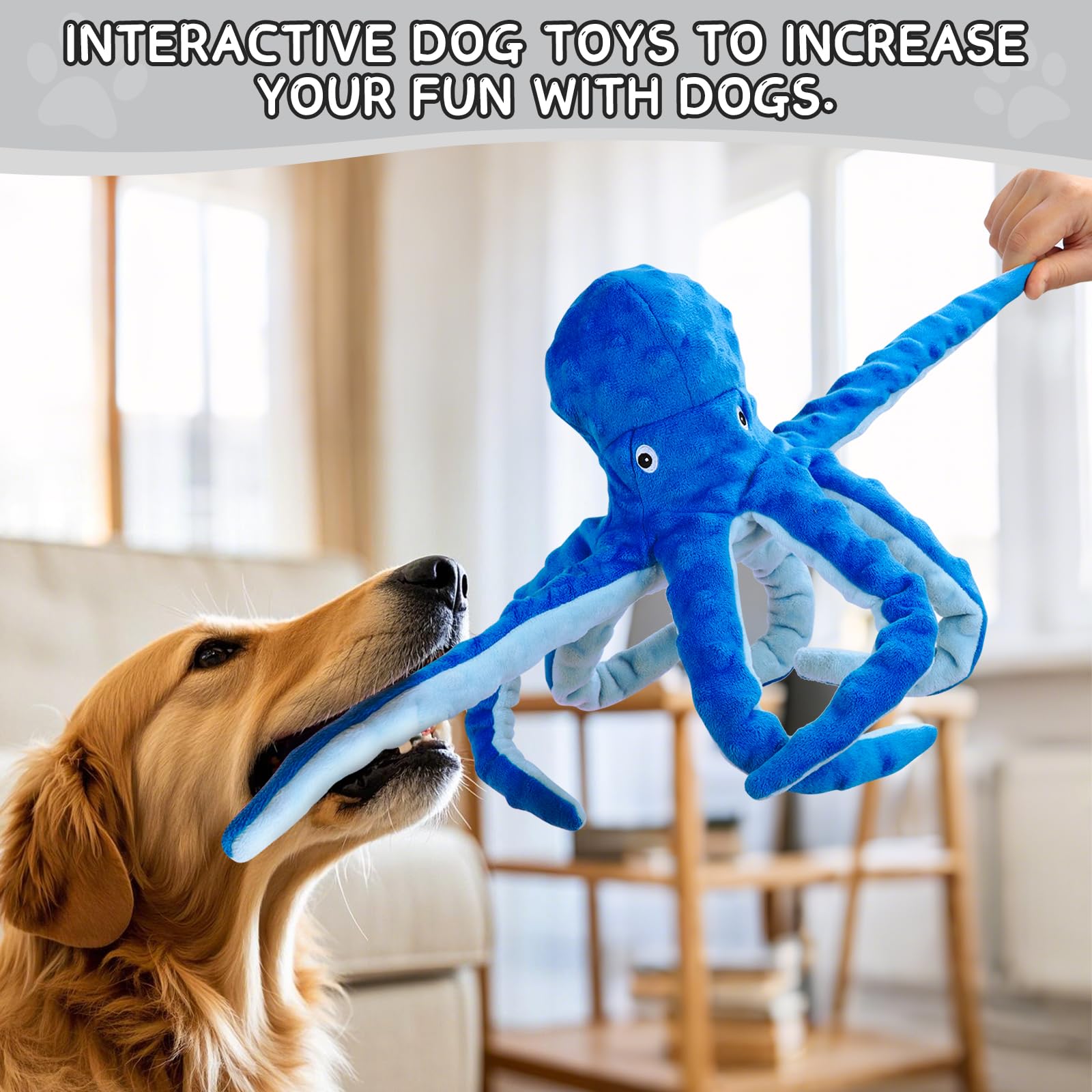 Chngeary Octopus Squesky Dog Toys For Large Medium Small Dogs, Stuffed And Tough Plush Dog Toys For Aggressive Chewers(Blue)