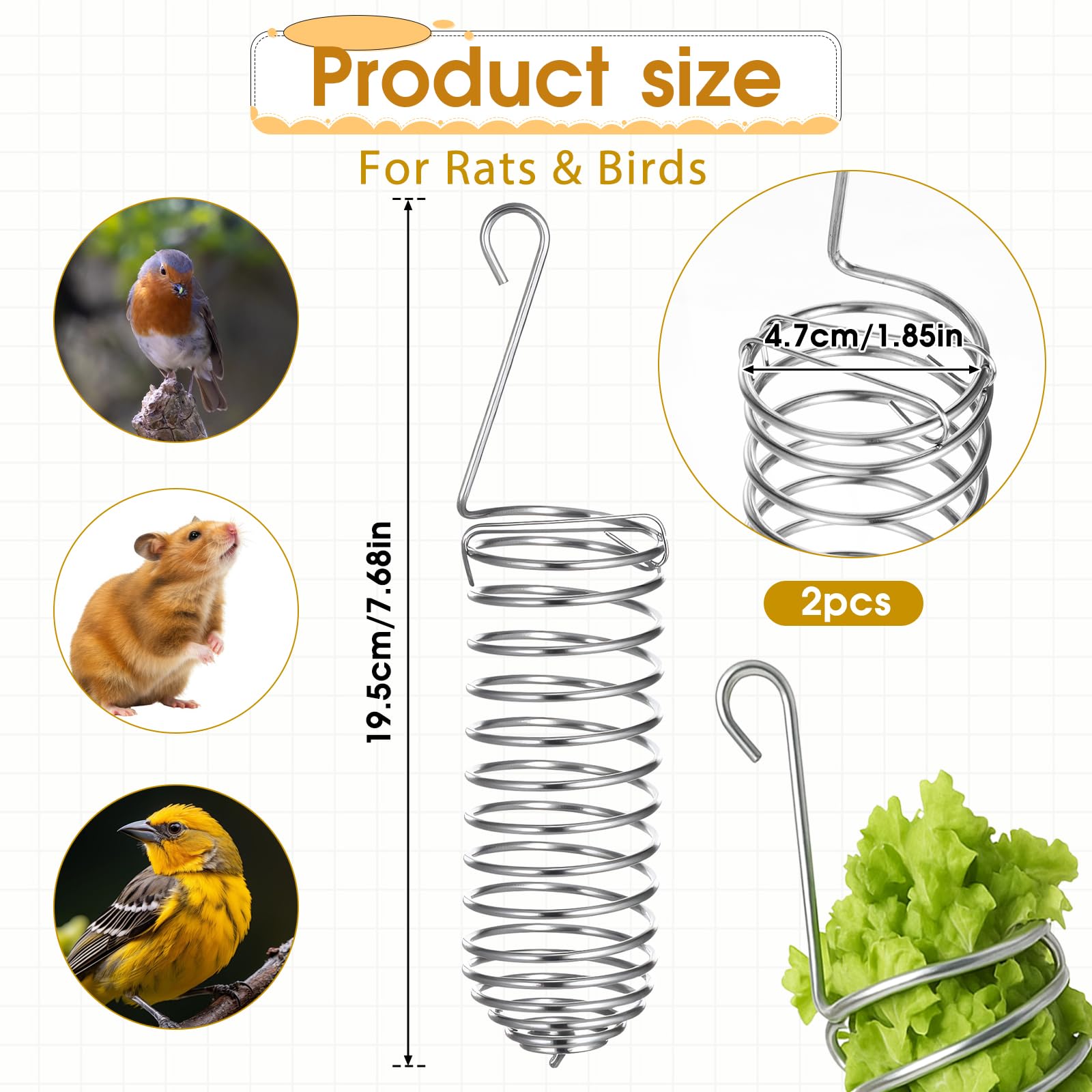 Hpmjz 2Pcs Rat Enrichment Toys Stainless Steel Bird Food Holder Rat Parrot Foraging Toy Hanging Rodent Toy Fruit Vegetable Holde