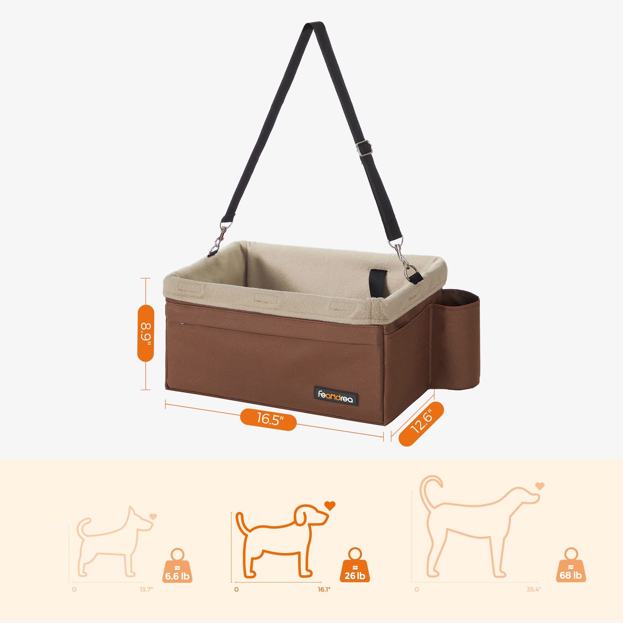 Feandrea Dog Car Seat, Pet Booster Seat for Small Dogs up to 18 lb, with Adjustable Straps, Removable Washable Fleece Liner, 4 P