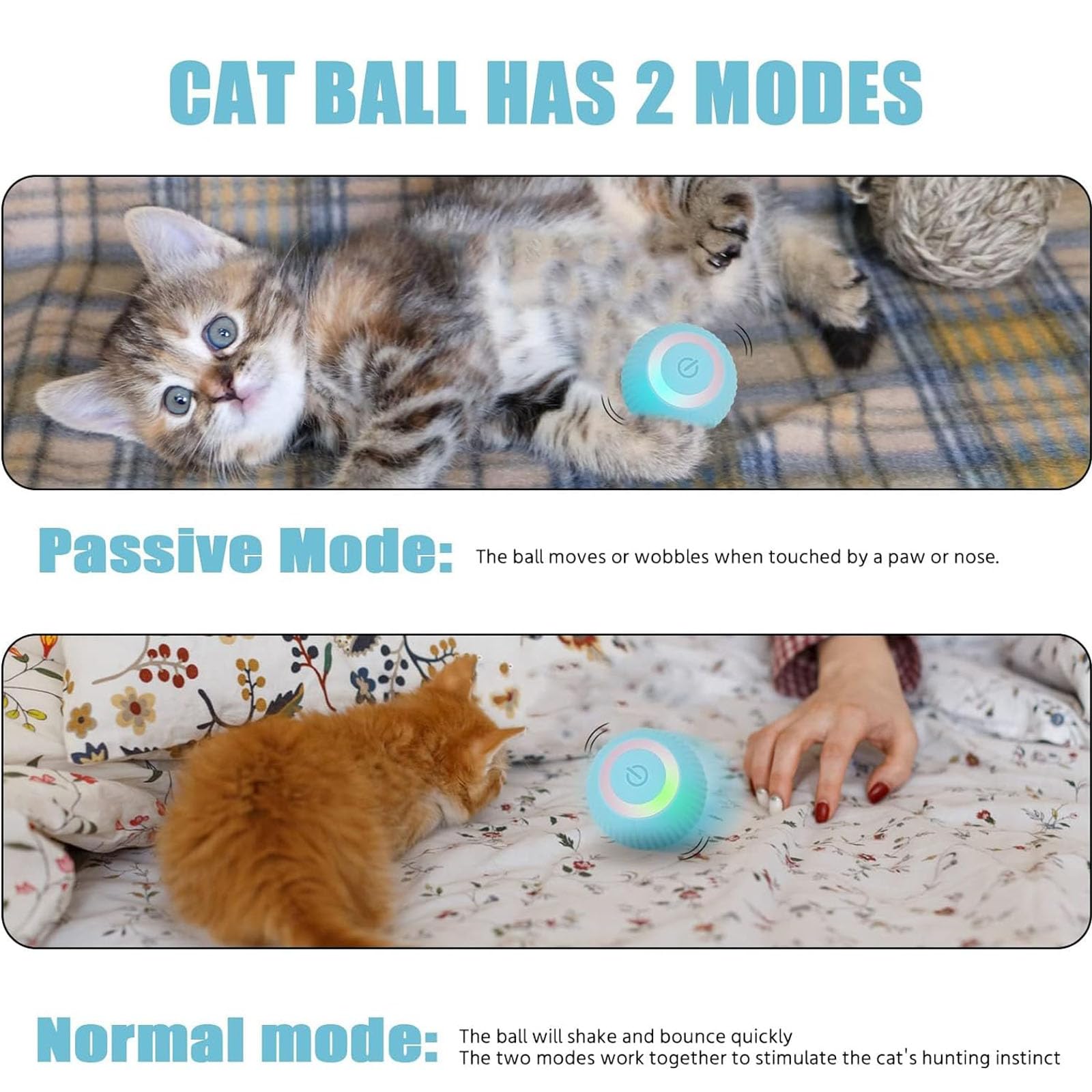 Power Ball 2.0 - Interactive Smart Cat Toy, Automatic Rolling Ball for Indoor Cats, USB Charged (Blue)