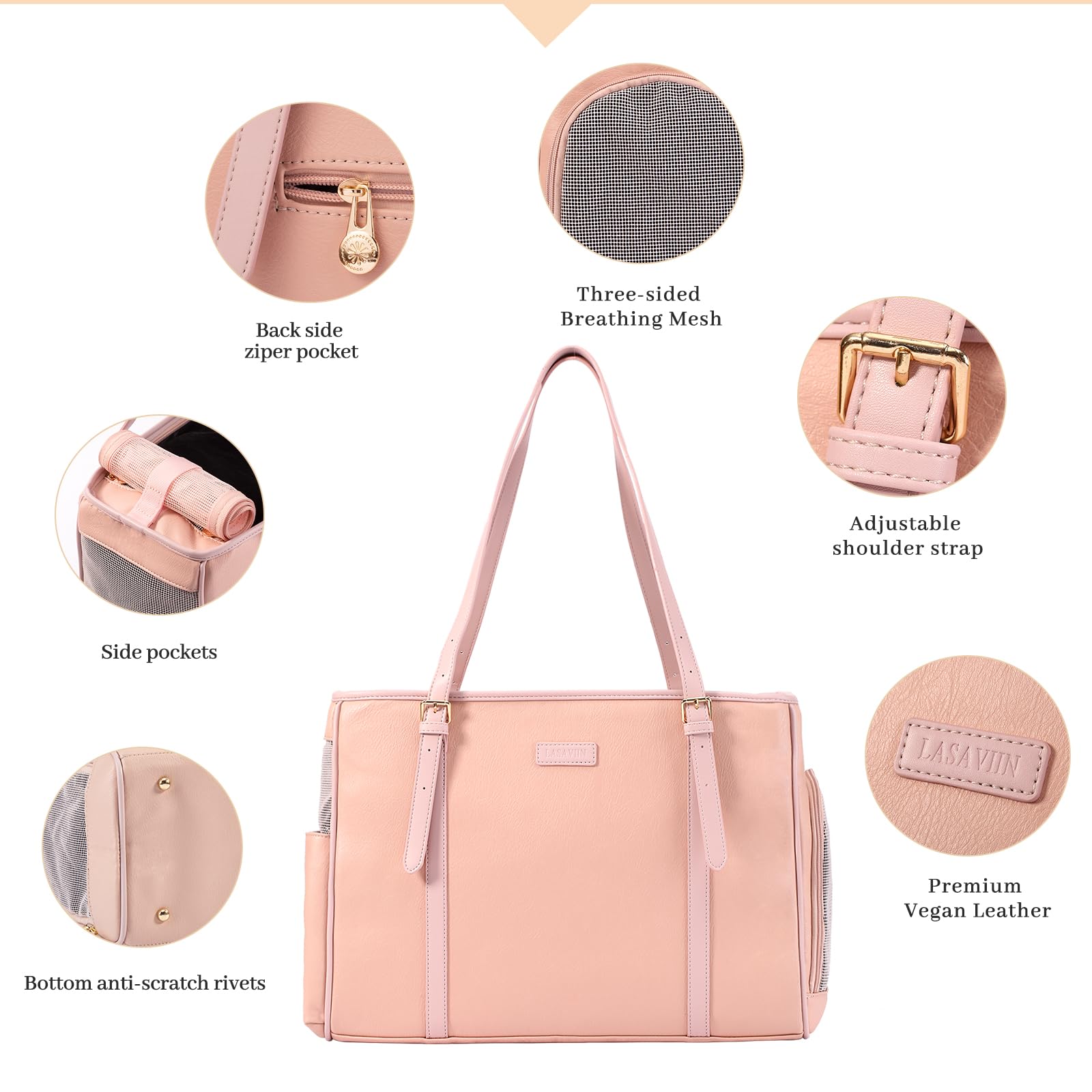 Lasaviin Fashion Dog Purse Pet Carrier Leather Bag for Small Dogs Cats Puppy, Portable Tote Bag Airline Approved Soft-Sided Carr
