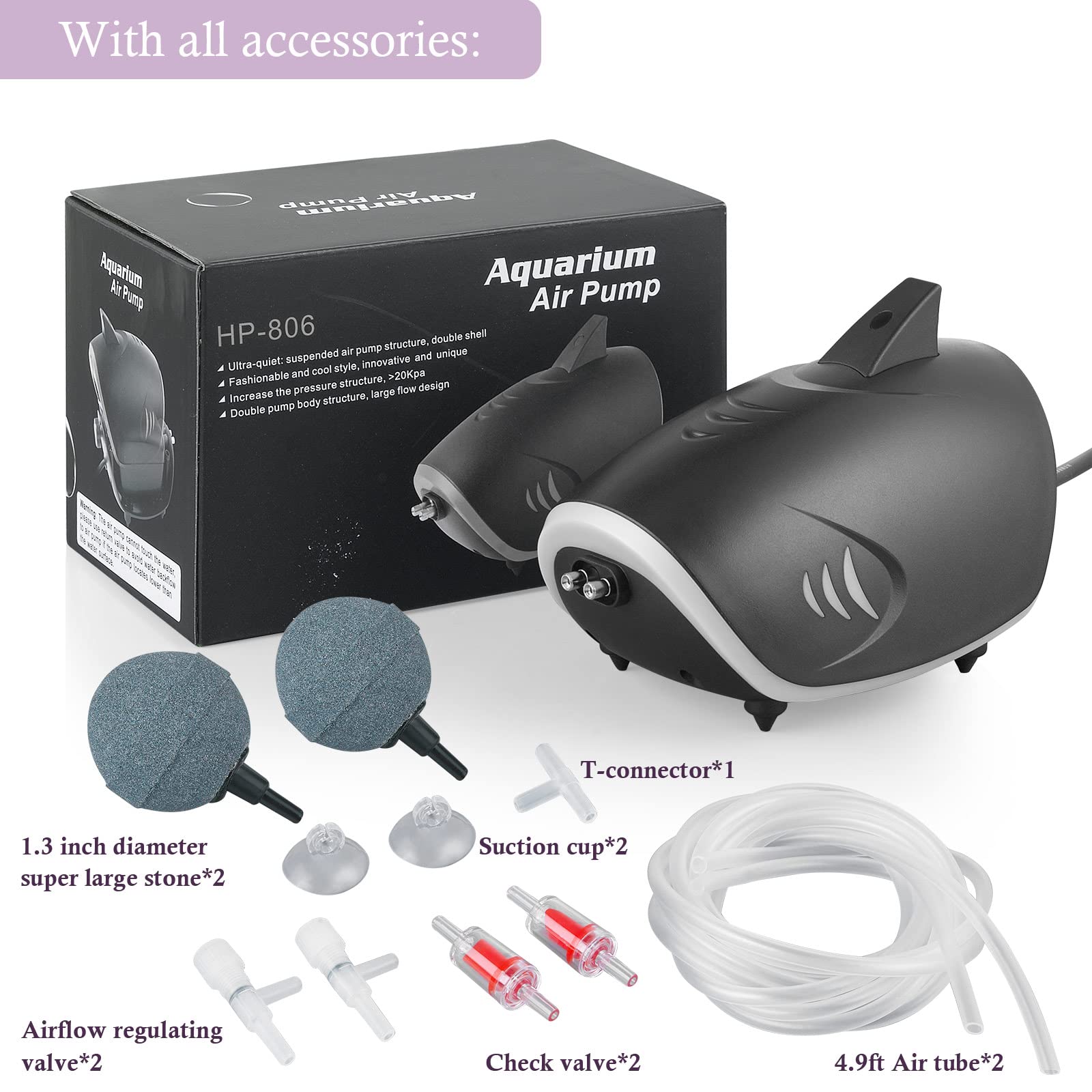 Hitop 6W Silent Aquarium Air Pump - 160Gph Large Air Volume Fish Aerator, Adjustable Oxygen Pump For Fish Tank Up To 300 Gallon