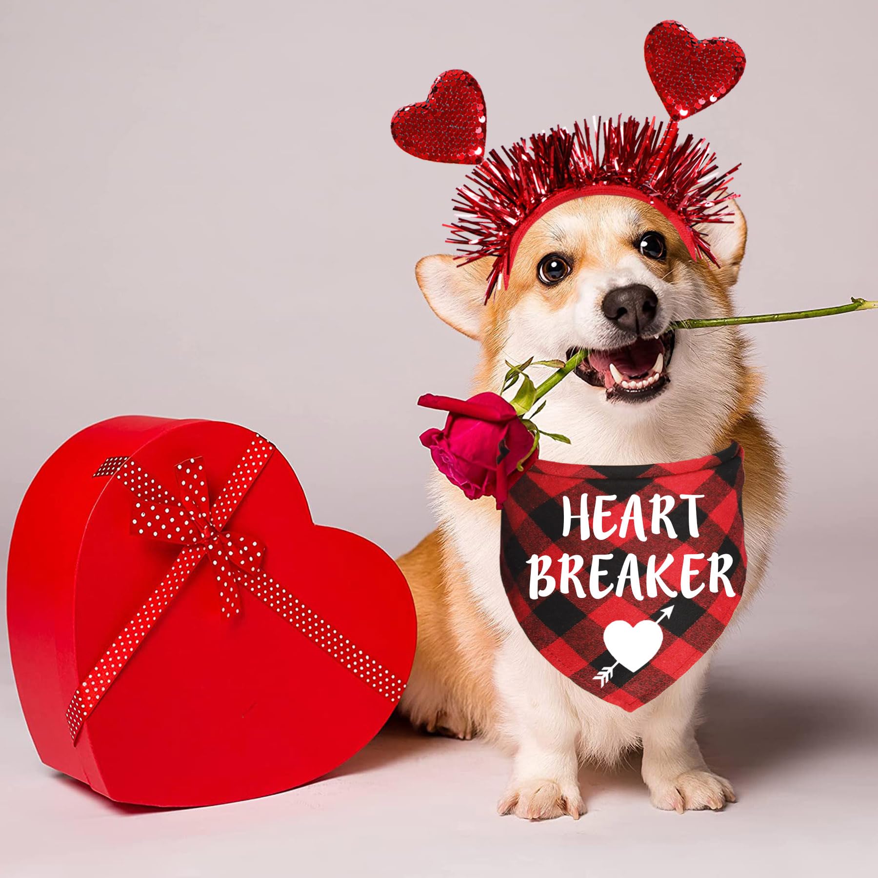 Jotfa 4 Pack Valentine'S Day Dog Bandanas Costumes, Valentines Dog Outfits Heart Headband For Small Medium Large Dogs (Red, Free