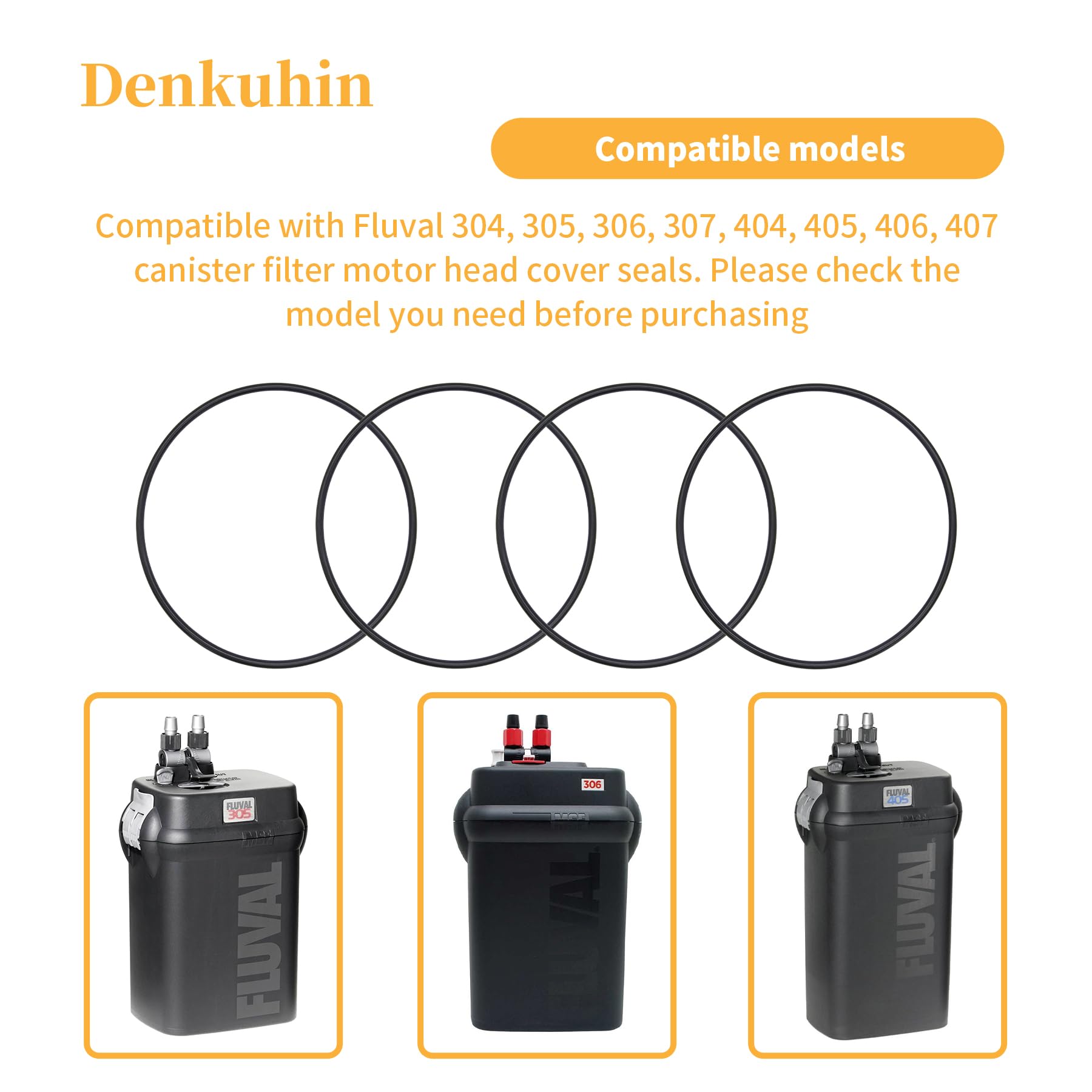 Denkuhin O Ring for Fluval Canister Filter Motor Head Lid Seal - Rubber, Black, Model A20063 A20064 (4/Pack)