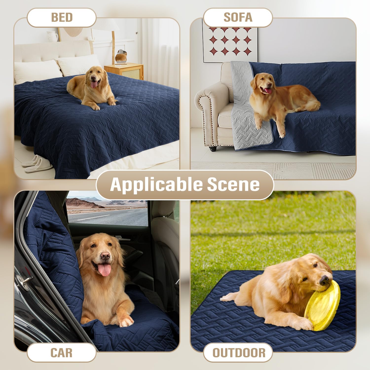 Boctopug Dog Bed Cover For Pets Blankets Rug Pads For Couch Protection Waterproof Bed Covers Dog Blanket Furniture Protector Reusable Changing Pad (Navy Blue+Light Grey, 82'X82')