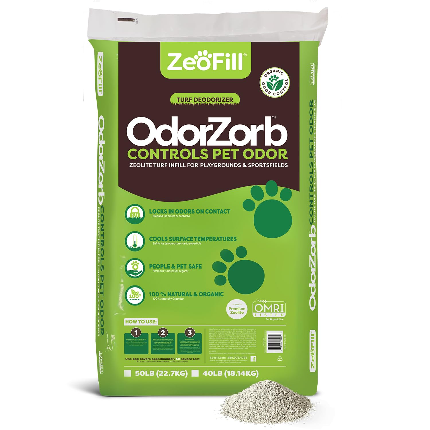 Zeofill Premium Outdoor Odor Infill - 40Lbs. Bag - Pet Urine Odor Eliminator For Artificial Turf, Grass, Playgrounds, & Sport Fi