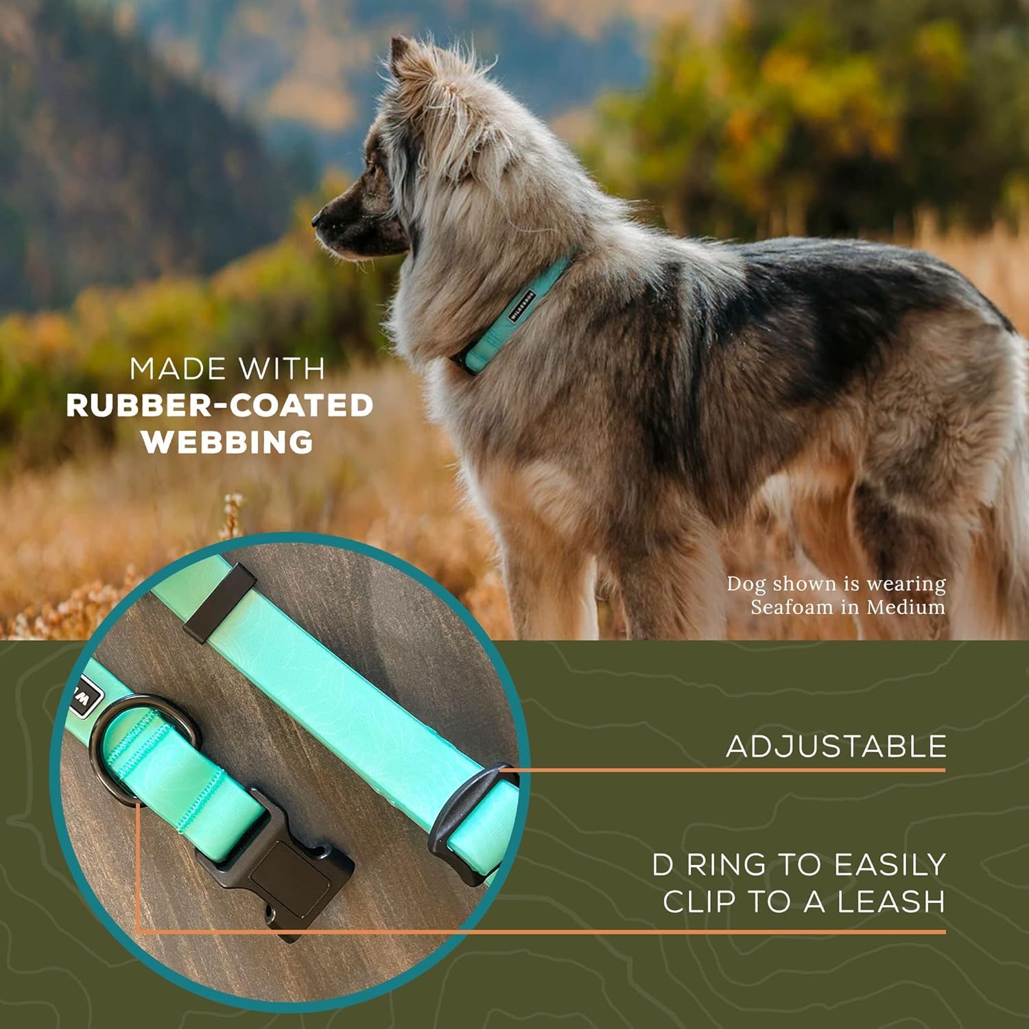Wilderdog Waterproof Dog Collar - Repels Water & Dirt - Small 11''-15'' - Seafoam