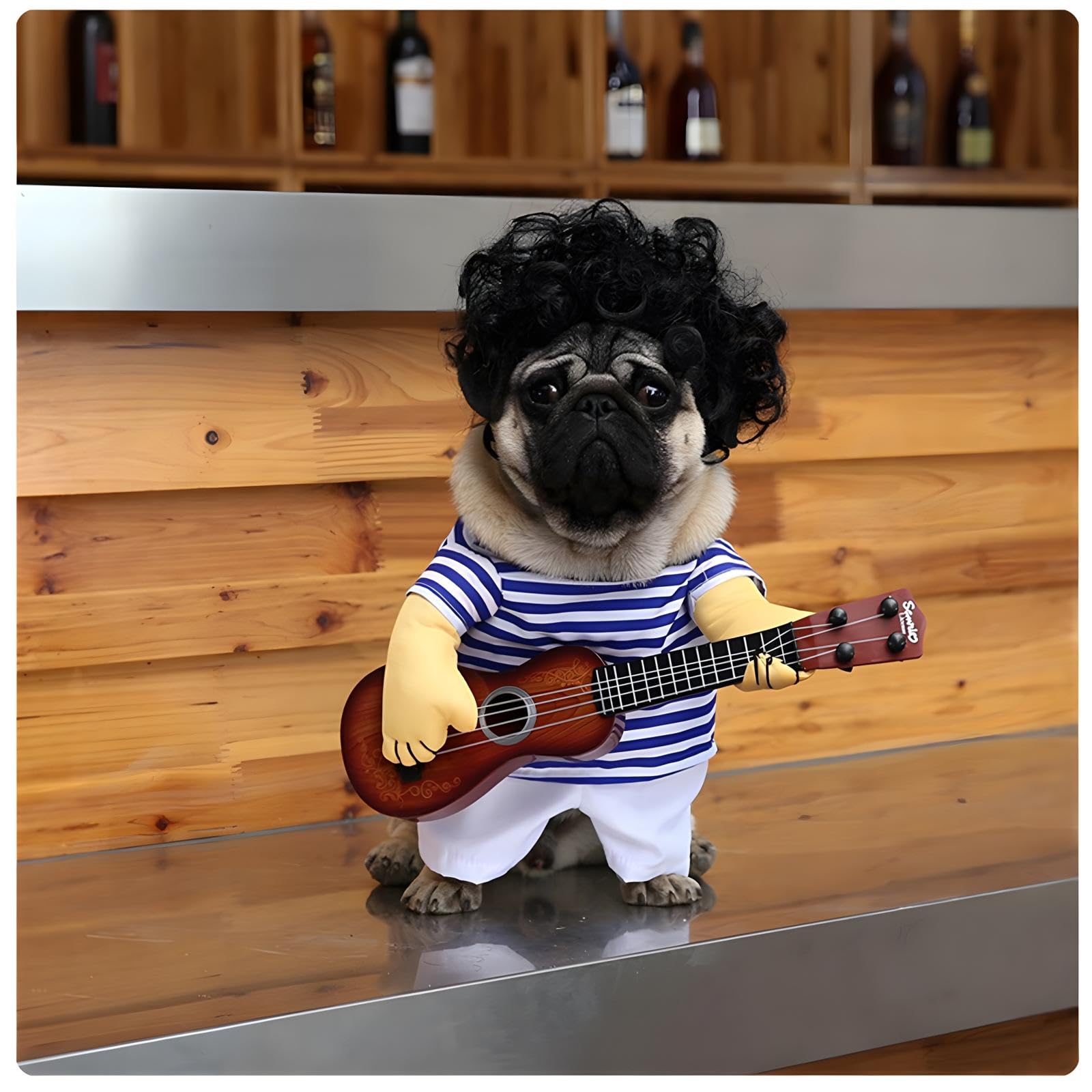 NACOCO Pet Guitar Costume for Dogs & Cats, Medium, Navy Blue, Cotton, Model GUITARCOSTUME-M, Halloween & Christmas Outfit