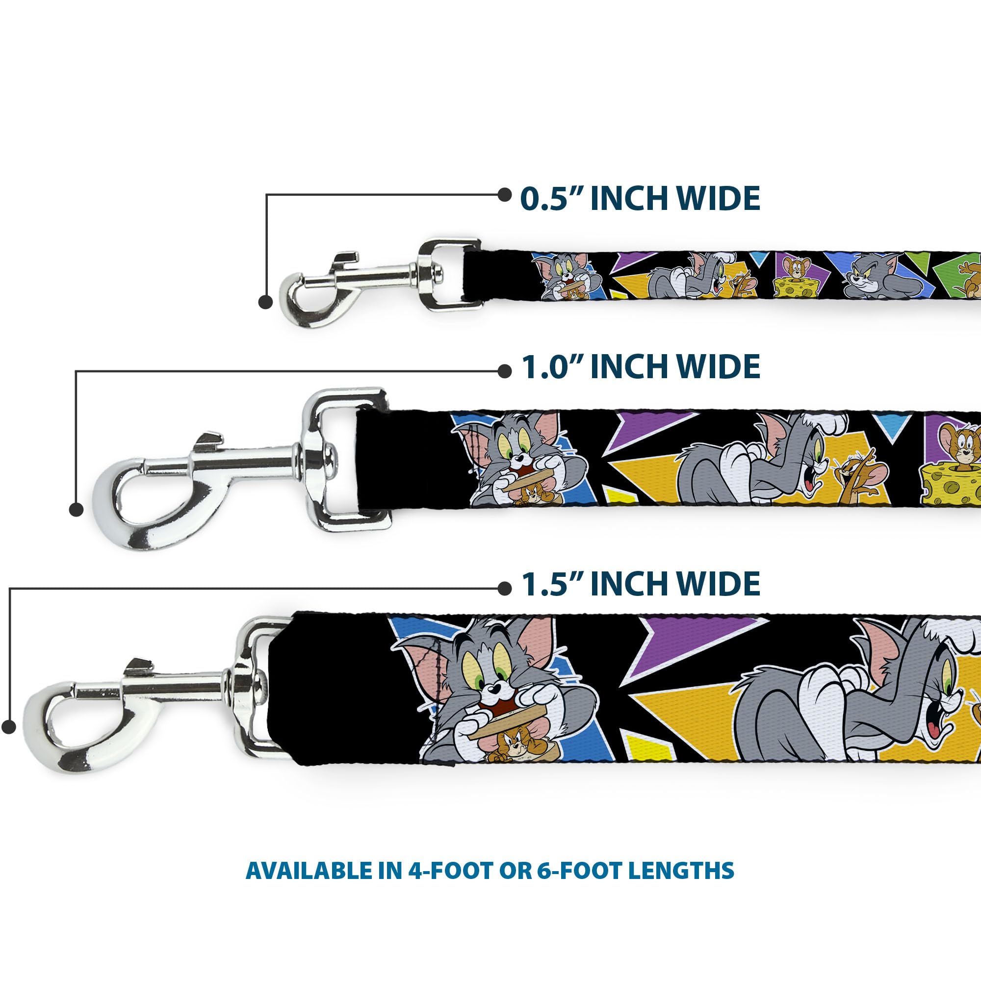 Dog Leash Tom Jerry Poses Black Multi Color 6 Feet Long 1.5 Inch Wide
