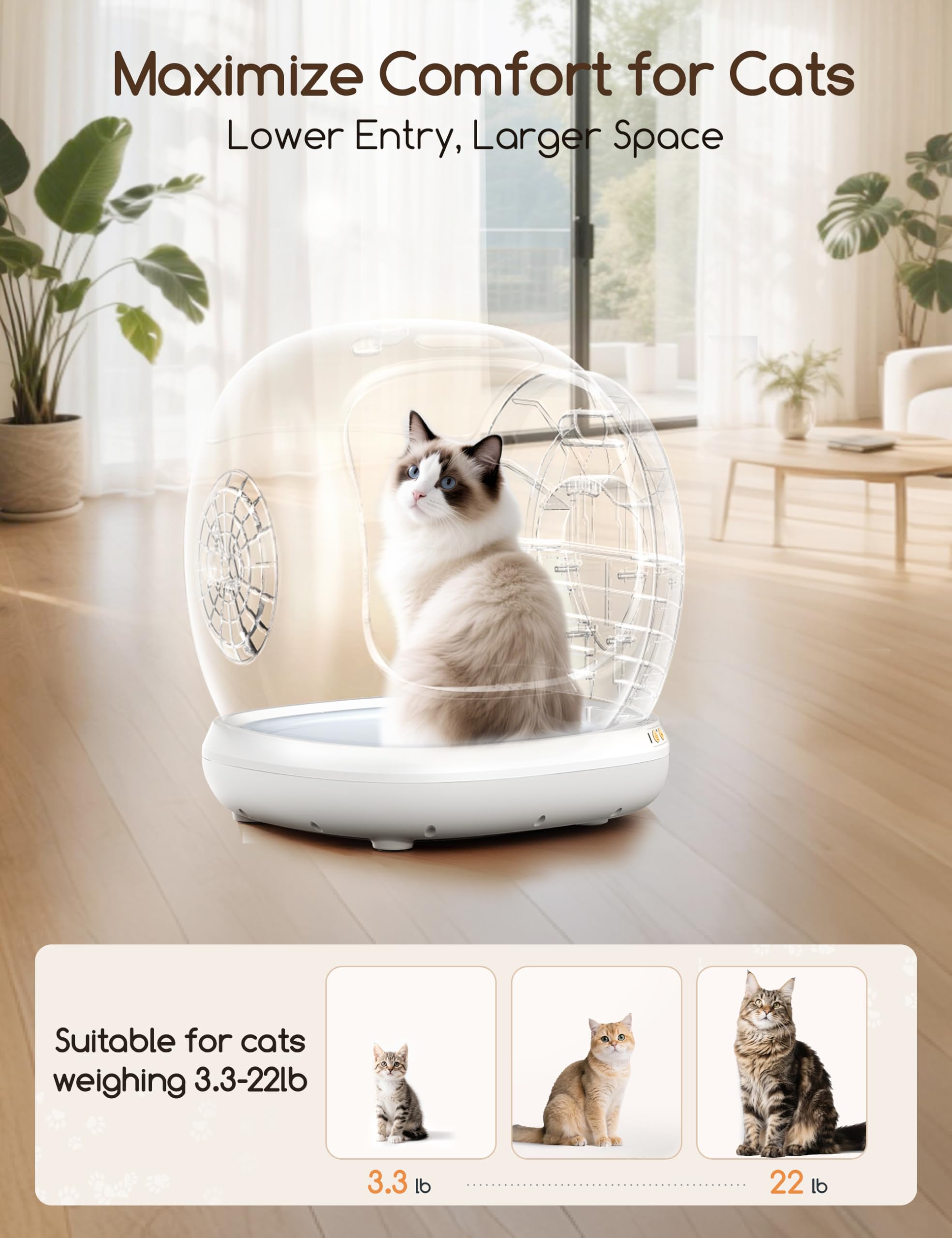 MeoWant Automatic Cat Litter Box, Large Opening Self Cleaning Litter Box with Safety Protection for Multiple Cats, App Control,