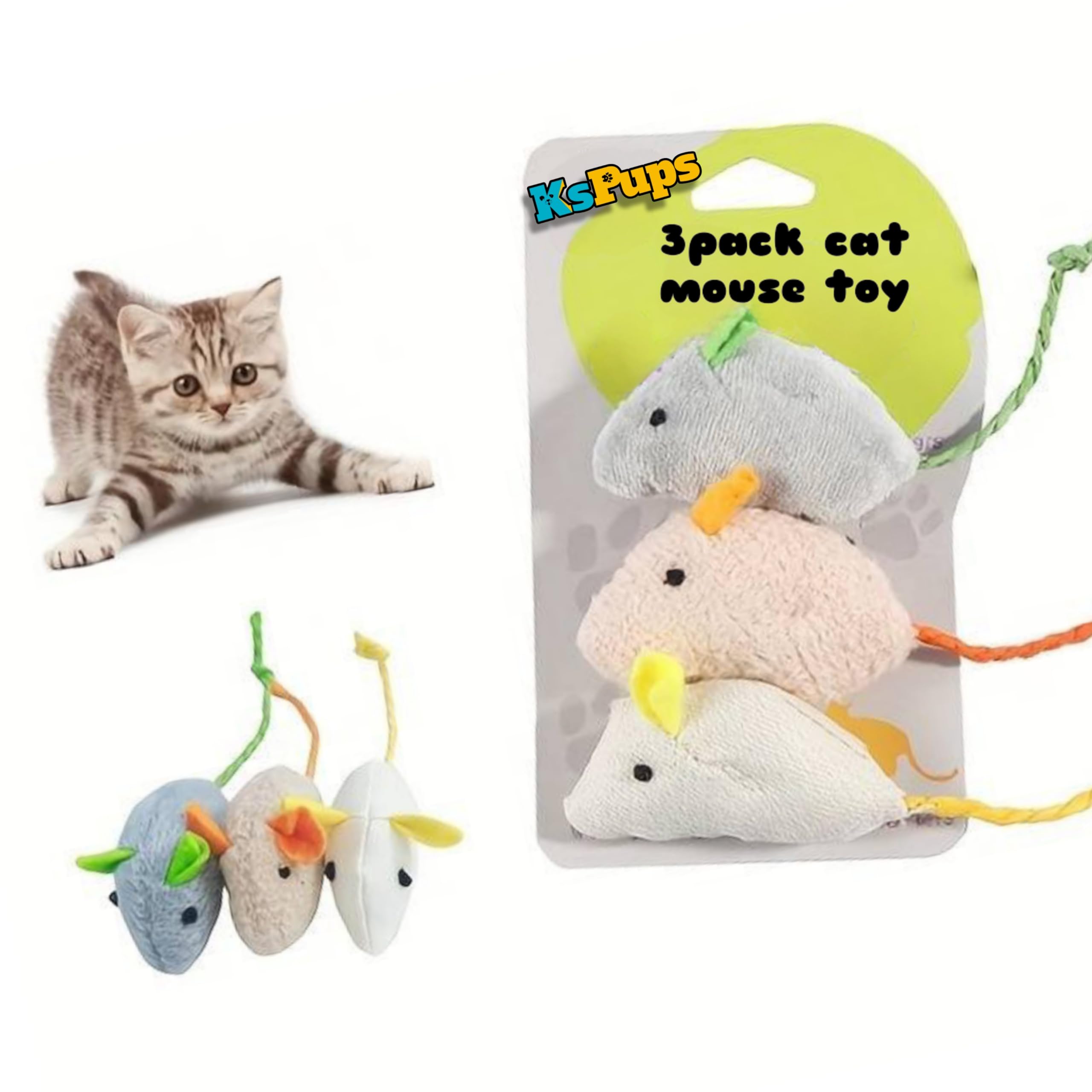 Kspups Mouse Toy  3 Pieces Cats Mouse Plush Cat Toys Realistic Cute Kitten Mice Filled Polyfill Rat For Cat