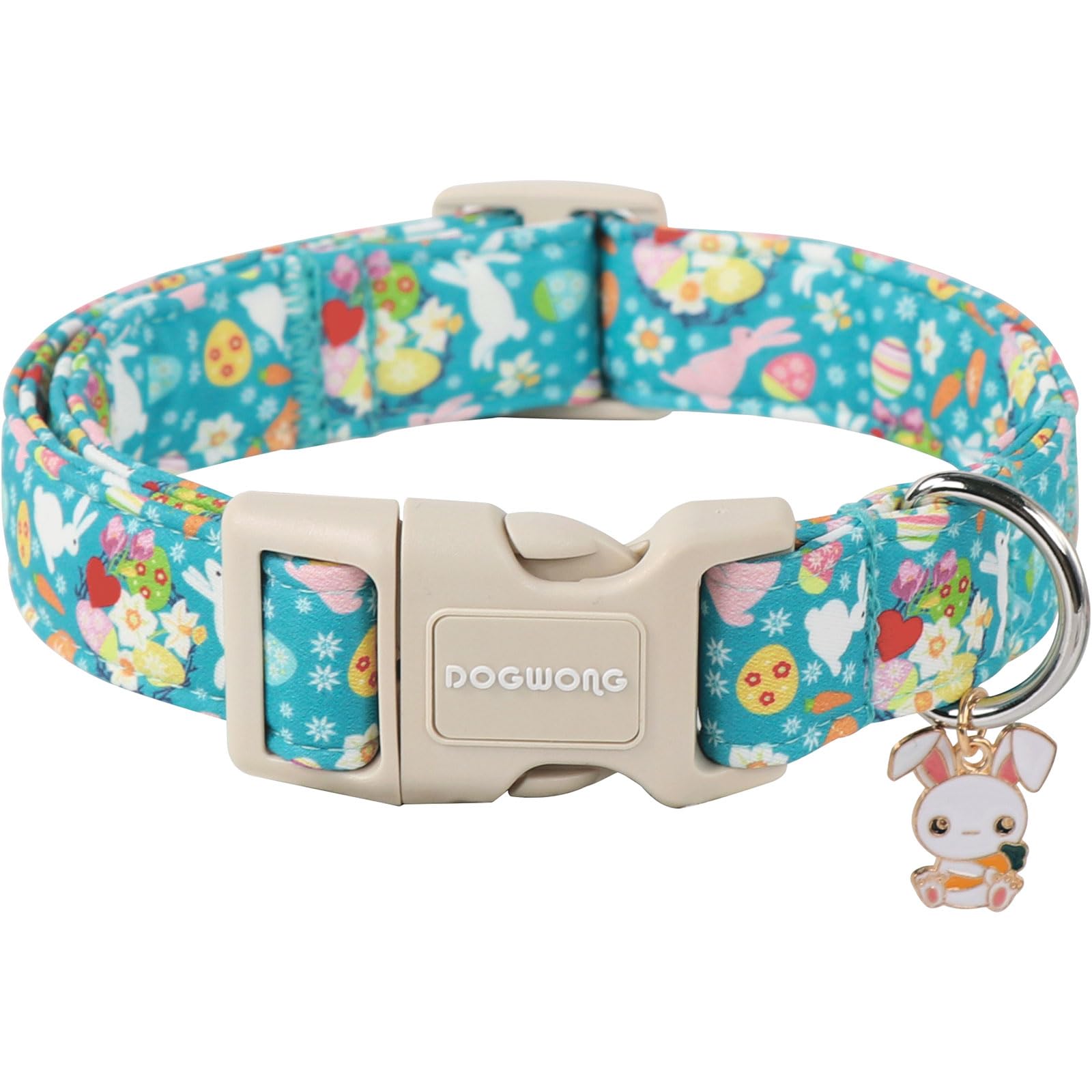 Dogwong Cute Flower Bunny Eggs Easter Dog Collar - Pink, Adjustable For Medium & Large Dogs