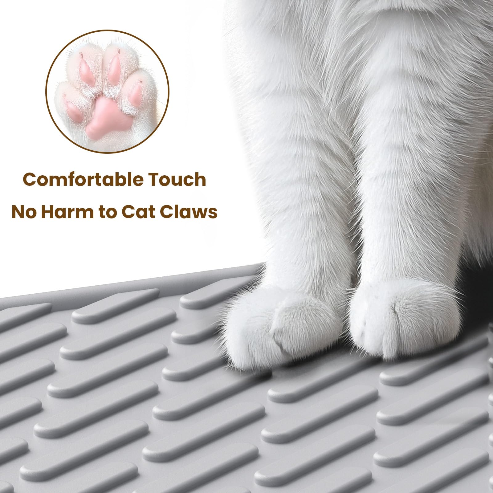 Kaxionage Cat Litter Mat With Grooves & Raised Edge, Urineproof/Waterproof,Litter Scattering Control,Easy To Clean (31 * 24In-Gr