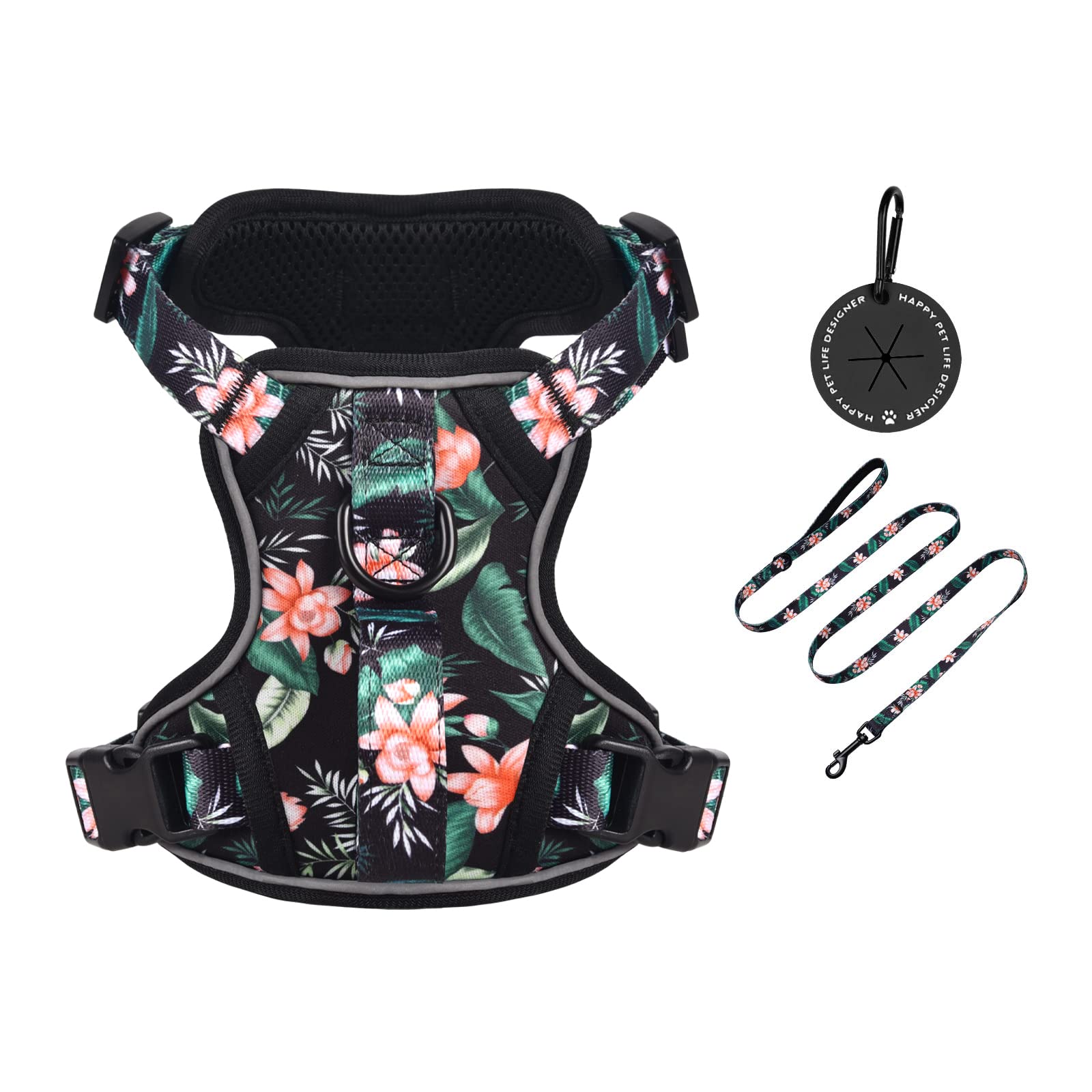 Petmolico Dog Harness For Small Dogs No Pull, Cute Dog Harness With Two Leash Clips And Soft Handle, Reflective Easy Walk Dog Harness With Leash, Black Lotus Small