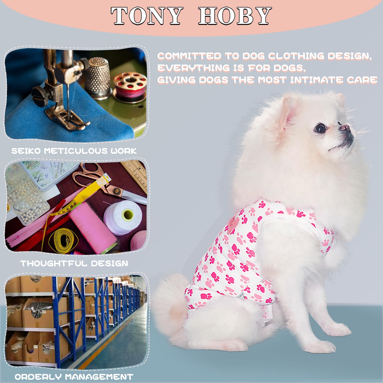 Tony Hoby Dog Pajamas, Summer Dog Shirt, Soft Breathable Dog Pajamas With Cute Pawprints (Pink, S), Small