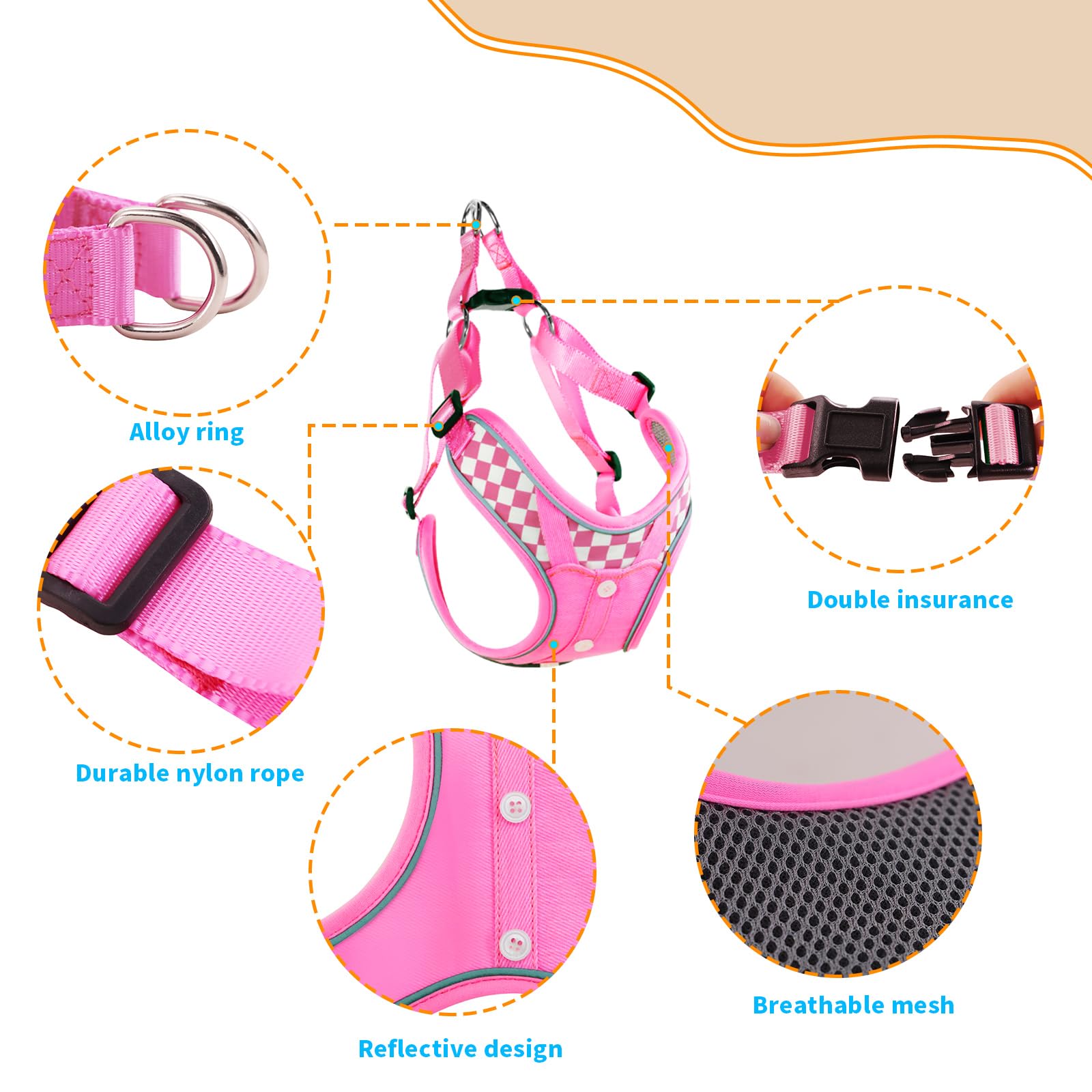 Dog Harness with Leash Set, No Pull Reflective Strips Adjustable Step in Collars with Breathable Padded Vest Harness for Large D