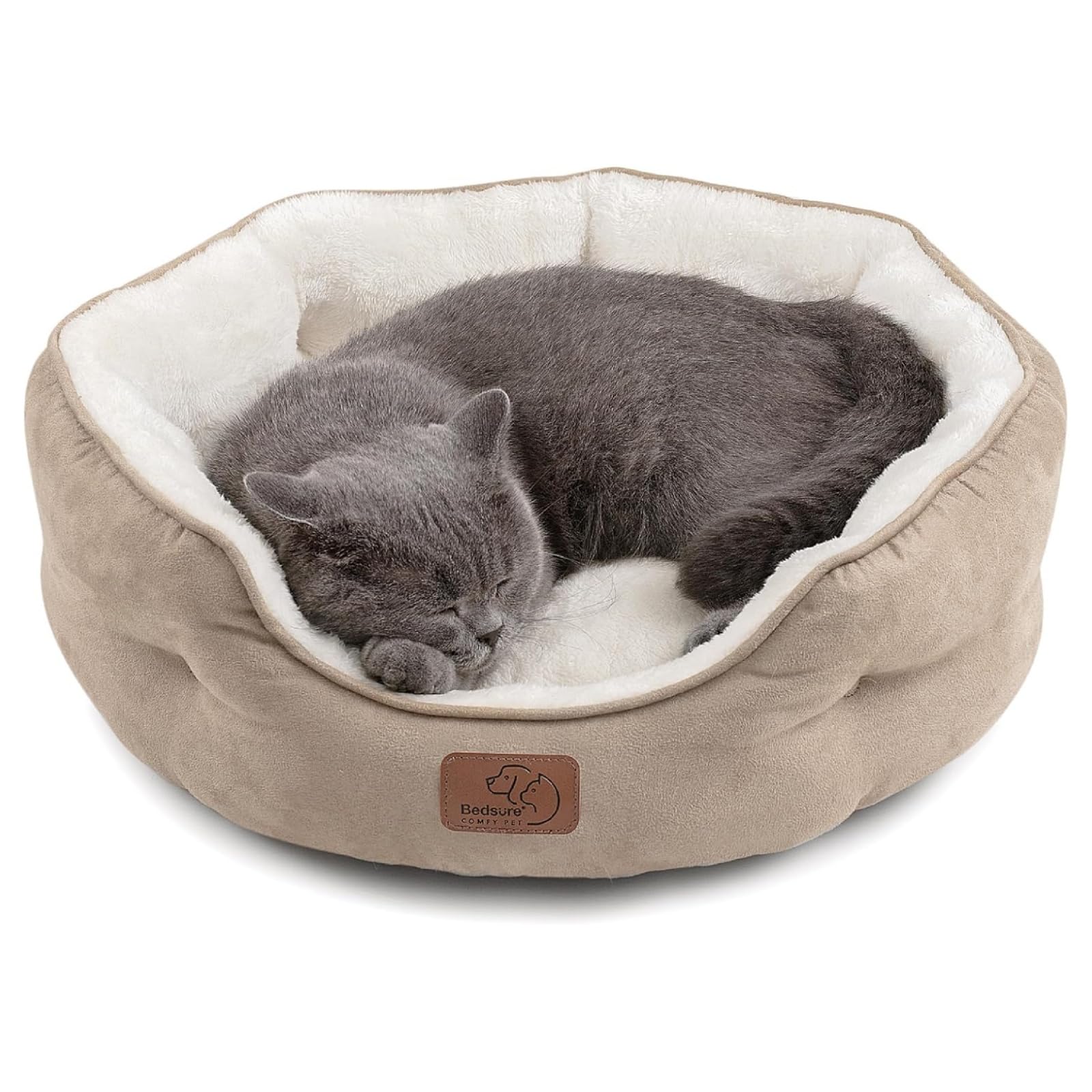 Bedsure Dog Beds For Small Dogs - Round Cat Beds For Indoor Cats, Washable Pet Bed For Puppy And Kitten With Slip-Resistant Bottom, 20 Inches, Camel