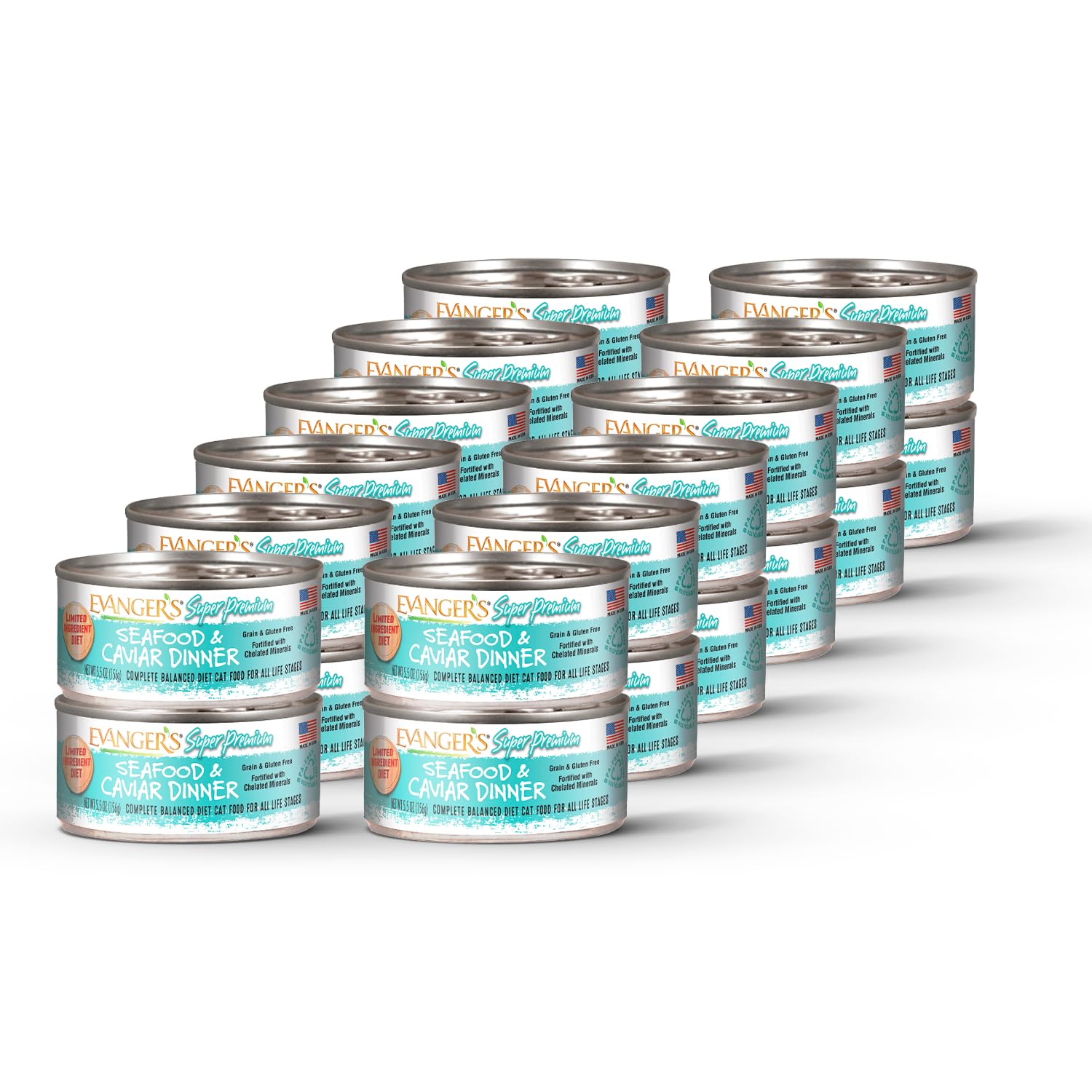 Evangers Super Seafood & Caviar Dinner for Cats - 24 Count, 5.5 oz Each - Grain & Gluten Free, Chelated Minerals, Exotic Protei