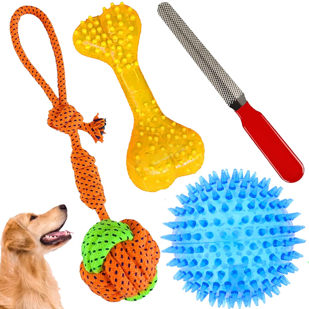 Youhavedeal Dog Chew Toys For Puppy Teething  4 Pack Indestructible Pet Toys For Puppy Chewers, Interactive Tug Of War Rope Toy