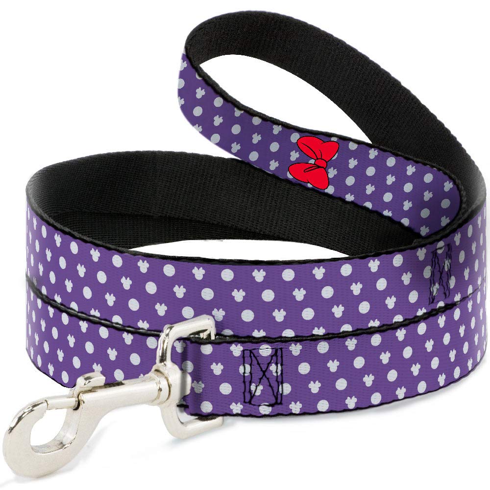 Dog Leash Minnie Mouse Bow Ears Monogram Dots Purple White 6 Feet Long 0.5 Inch Wide