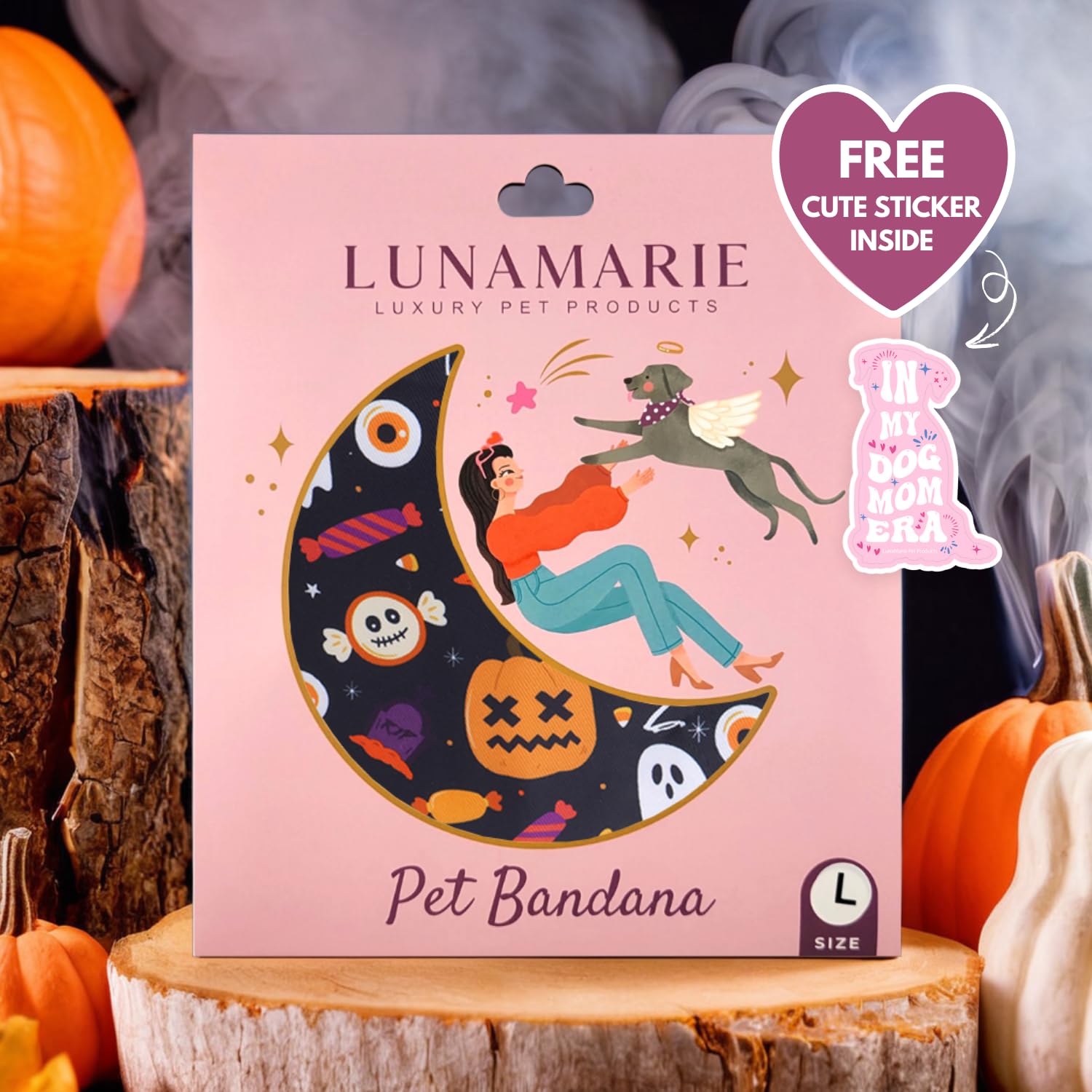 Lunamarie - Luxury Cat And Dog Bandanas - Halloween Designs | Premium Silky Poly Fabric | 100% Handmade Custom Shape Dual Layered Small, Medium, Large Cat Scarf (Trick-Or-Treat, Large)